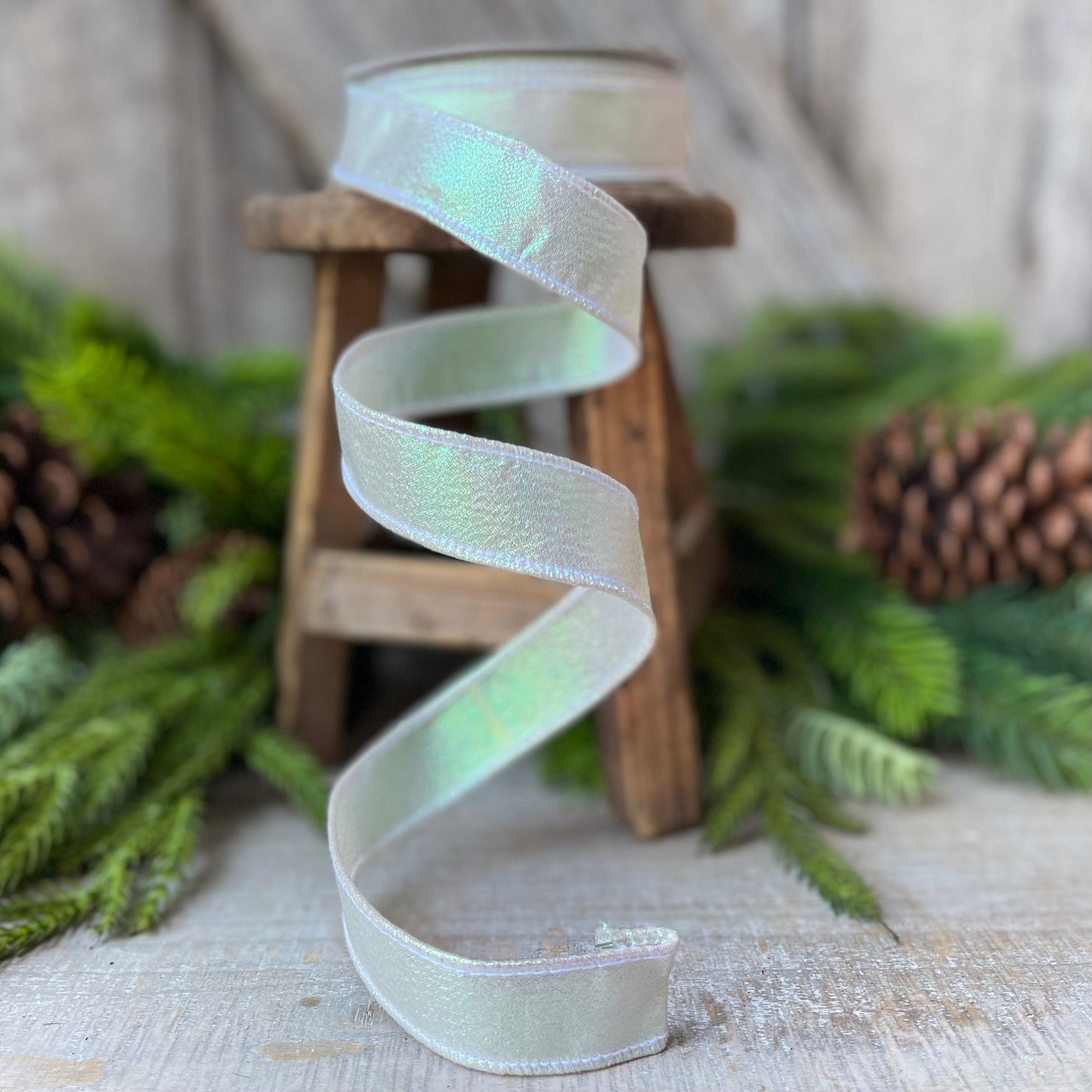 1" IRIDESCENT WHITE Luster, Farrisilk Ribbon