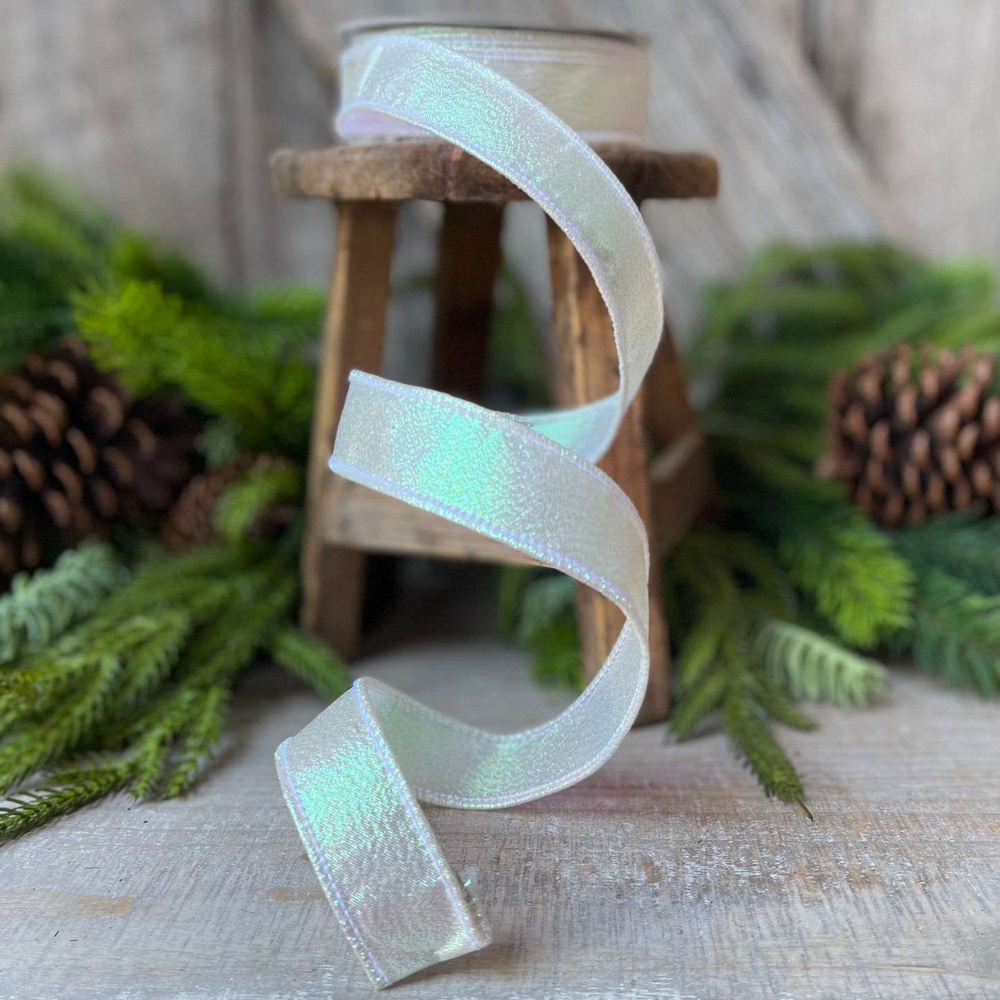 1" IRIDESCENT WHITE Luster, Farrisilk Ribbon
