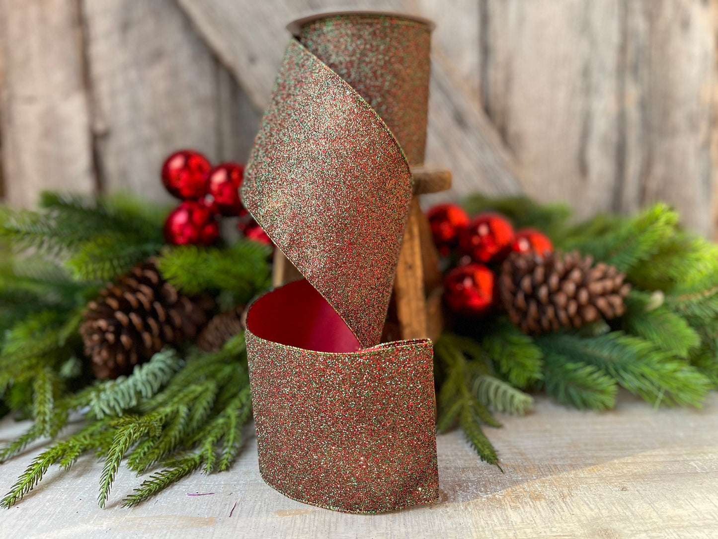4" Ruby Emerald Diamond Dust by Farrisilk, Farrisilk Ribbon