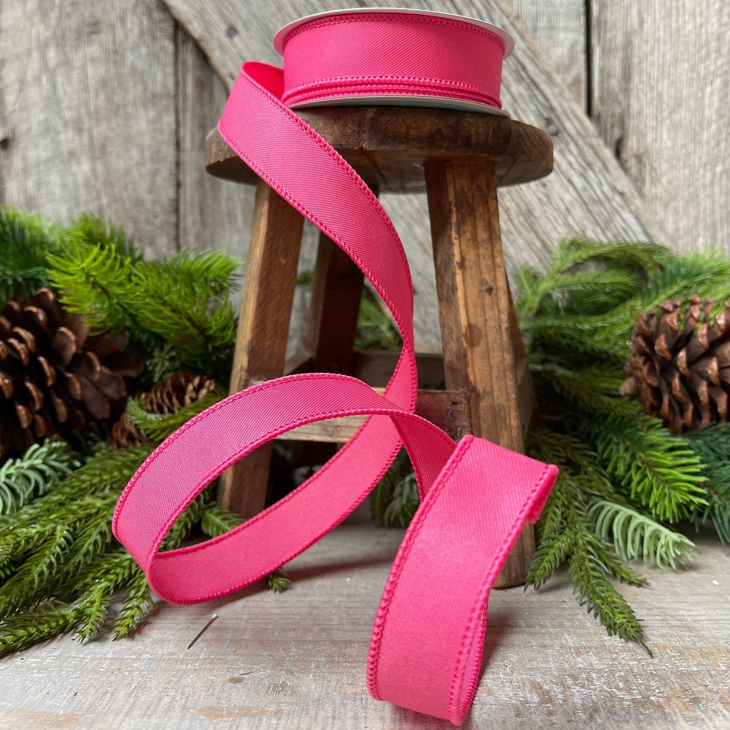 7/8" Hot Pink Double Weave Wired RIbbon, Narrow RIbbon, Wreath Supply