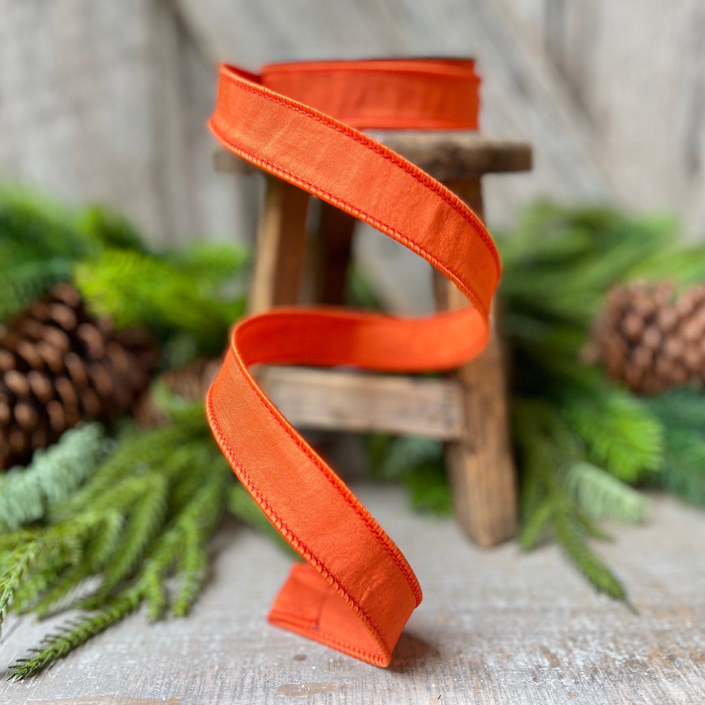 1" Orange Taffeta Ribbon, Farrisilk Ribbon, Wired Ribbon