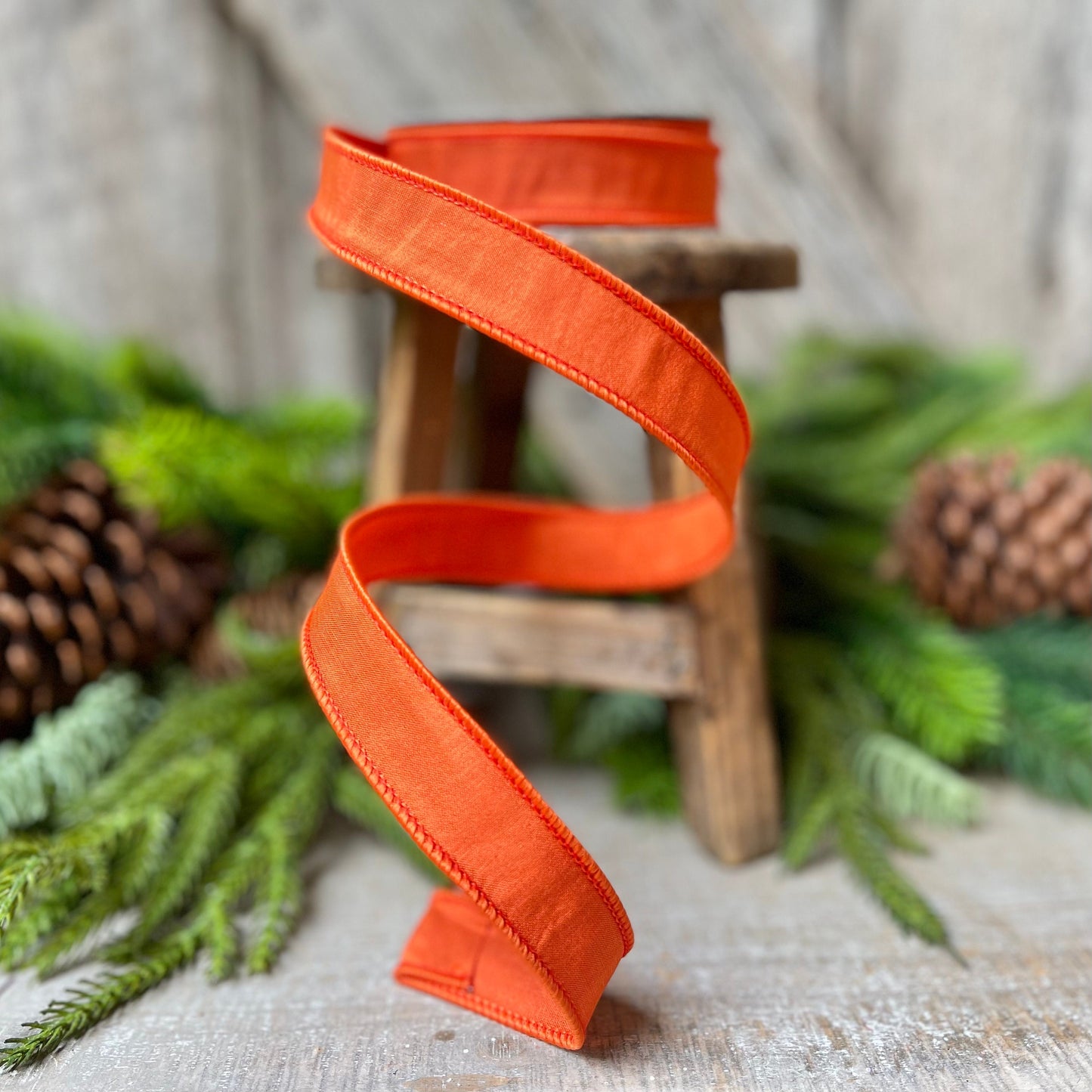 1" Orange Taffeta Ribbon, Farrisilk Ribbon, Wired Ribbon