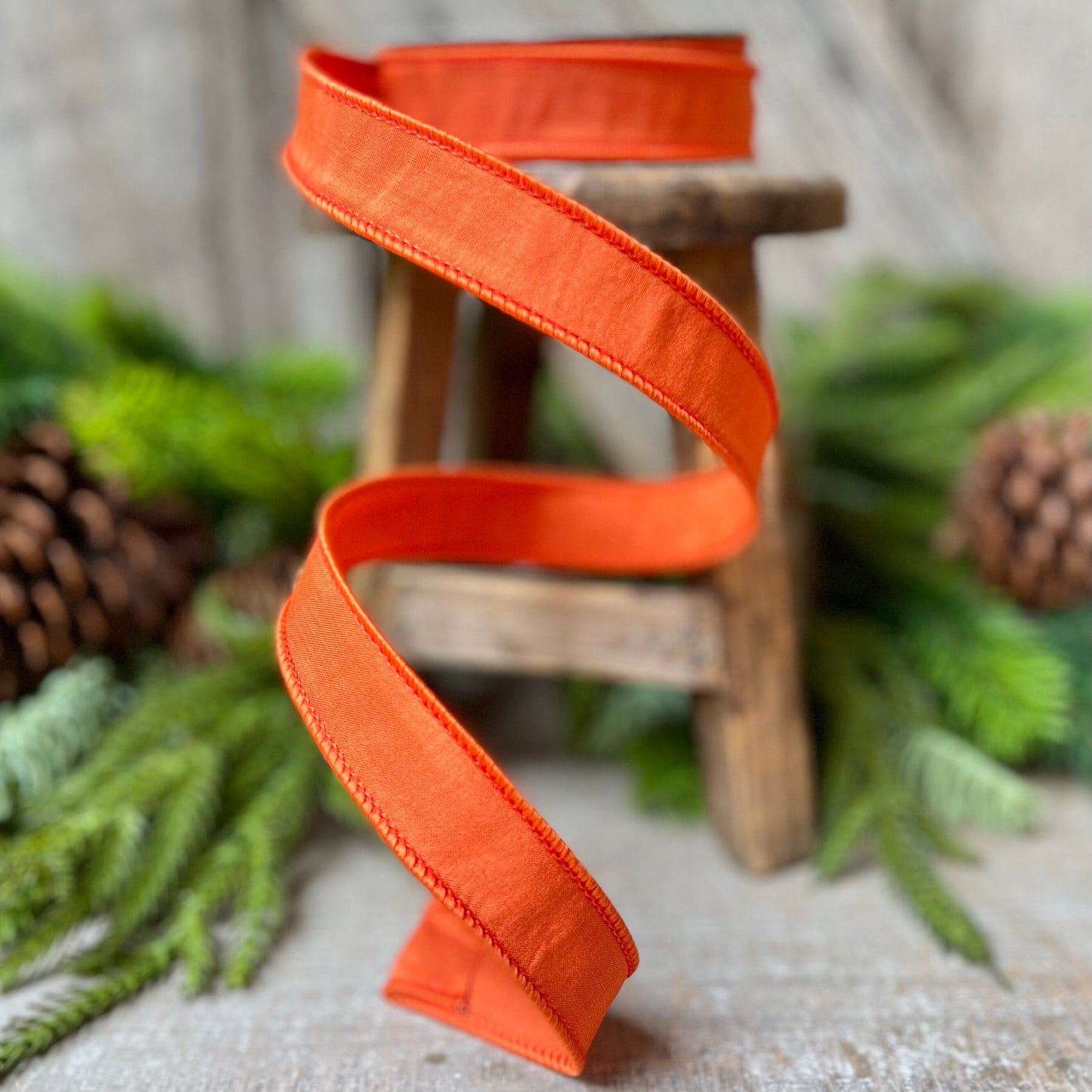 1" Orange Taffeta Ribbon, Farrisilk Ribbon, Wired Ribbon