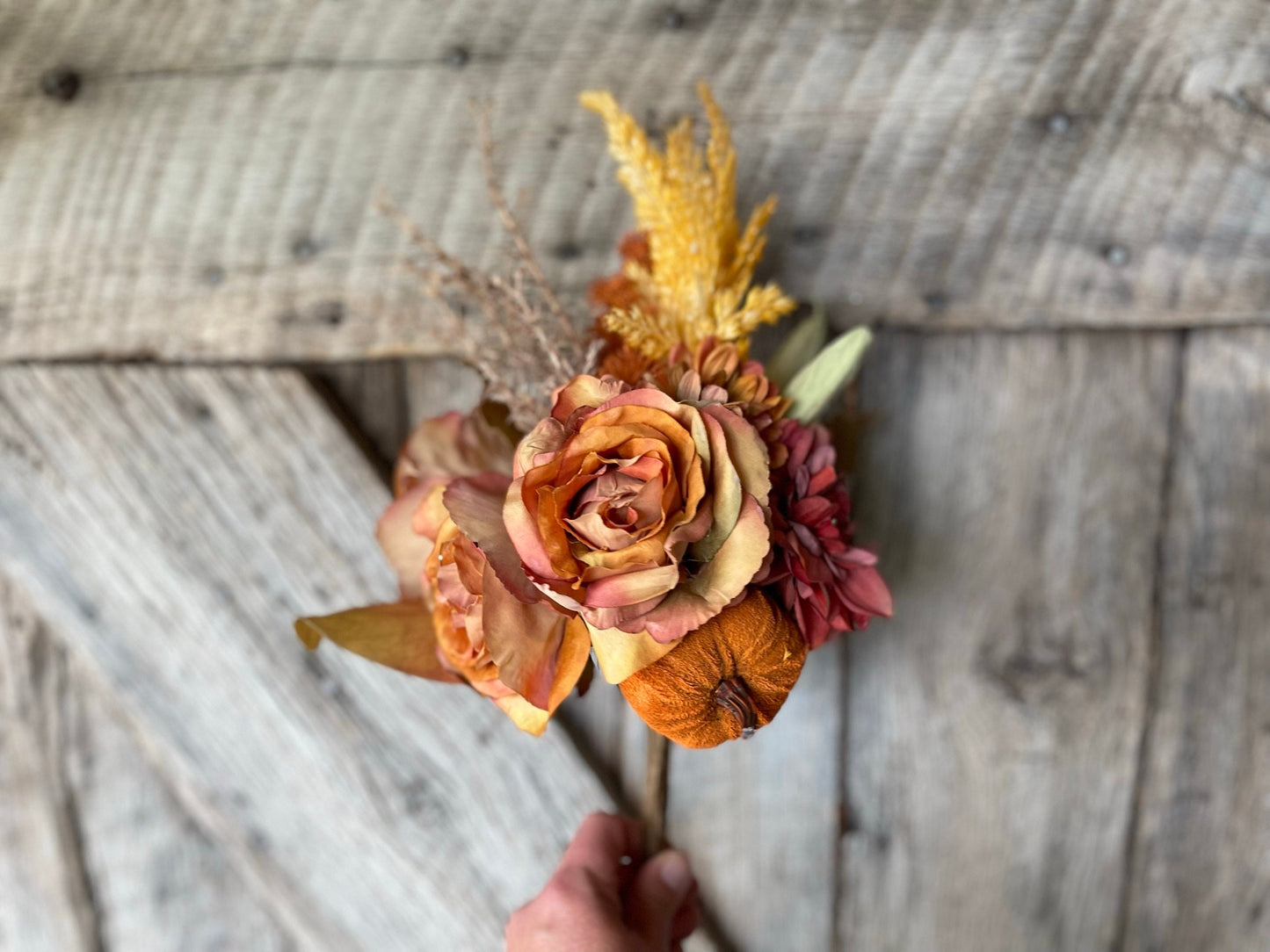 14" Pumpkin Rose Floral Bush, Fall Floral Boquet