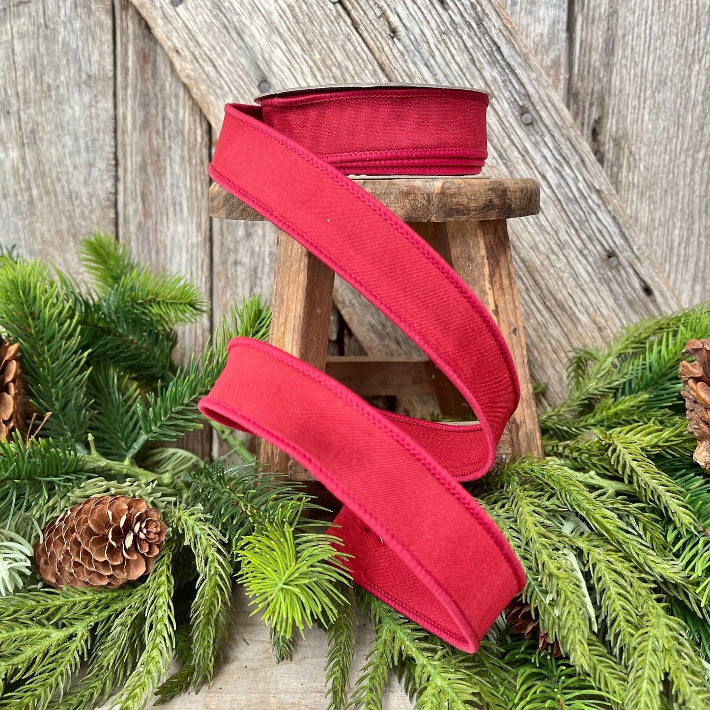 1" Burgundy Taffeta Ribbon, wired Ribbon