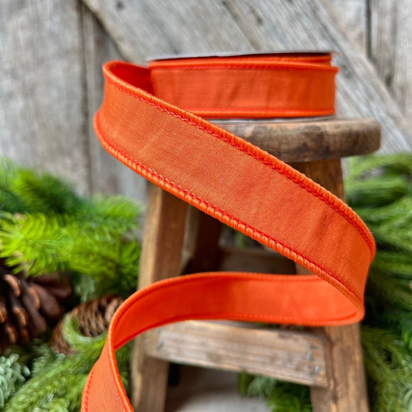 1" Orange Taffeta Ribbon, Farrisilk Ribbon, Wired Ribbon