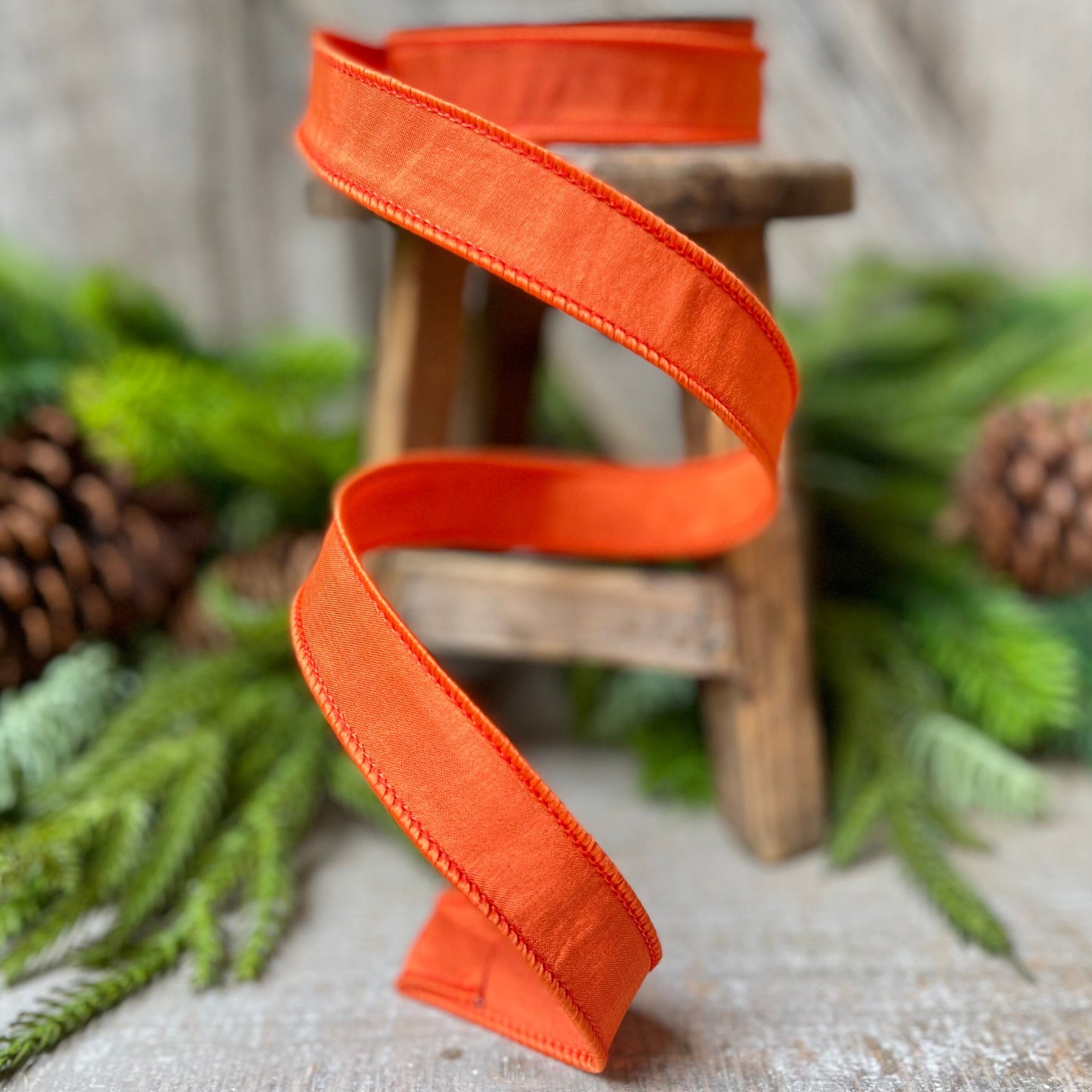 1" Orange Taffeta Ribbon, Farrisilk Ribbon, Wired Ribbon