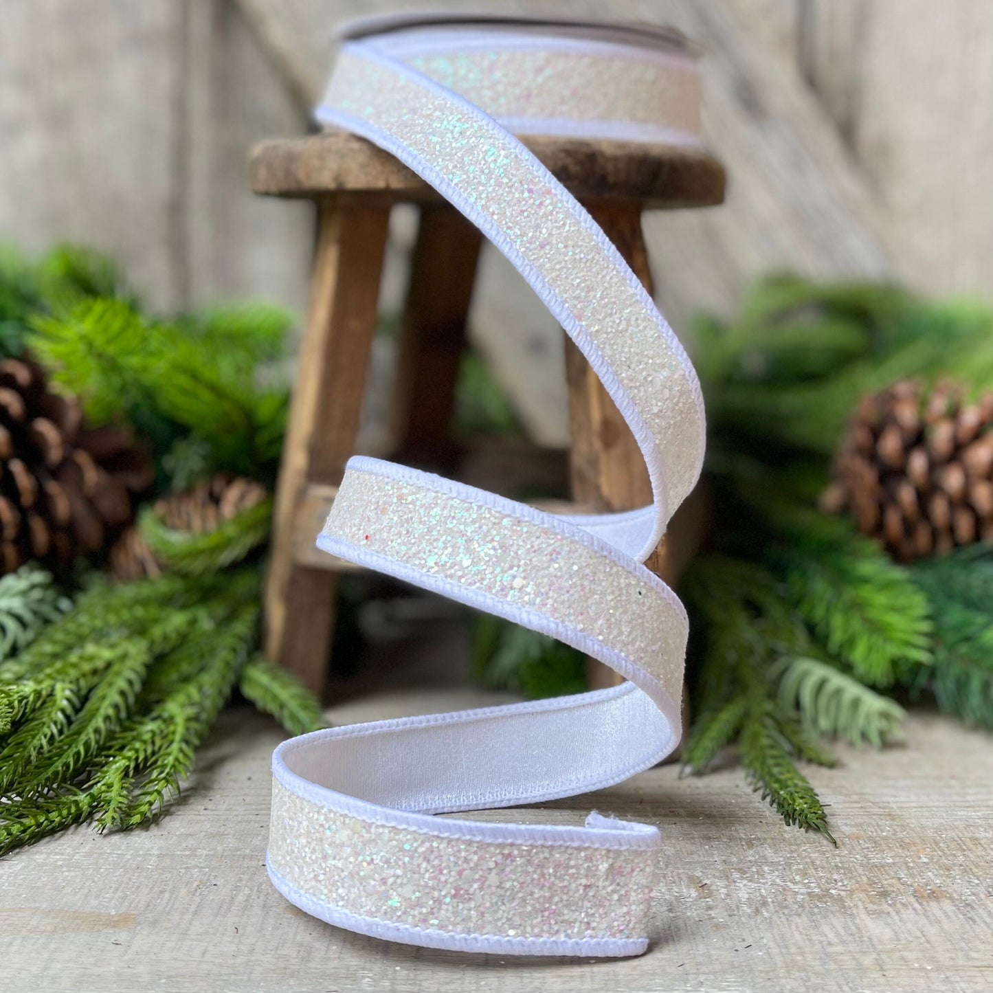 1" IRIDESCENT WHITE Pixie Dust, Farrisilk Ribbon