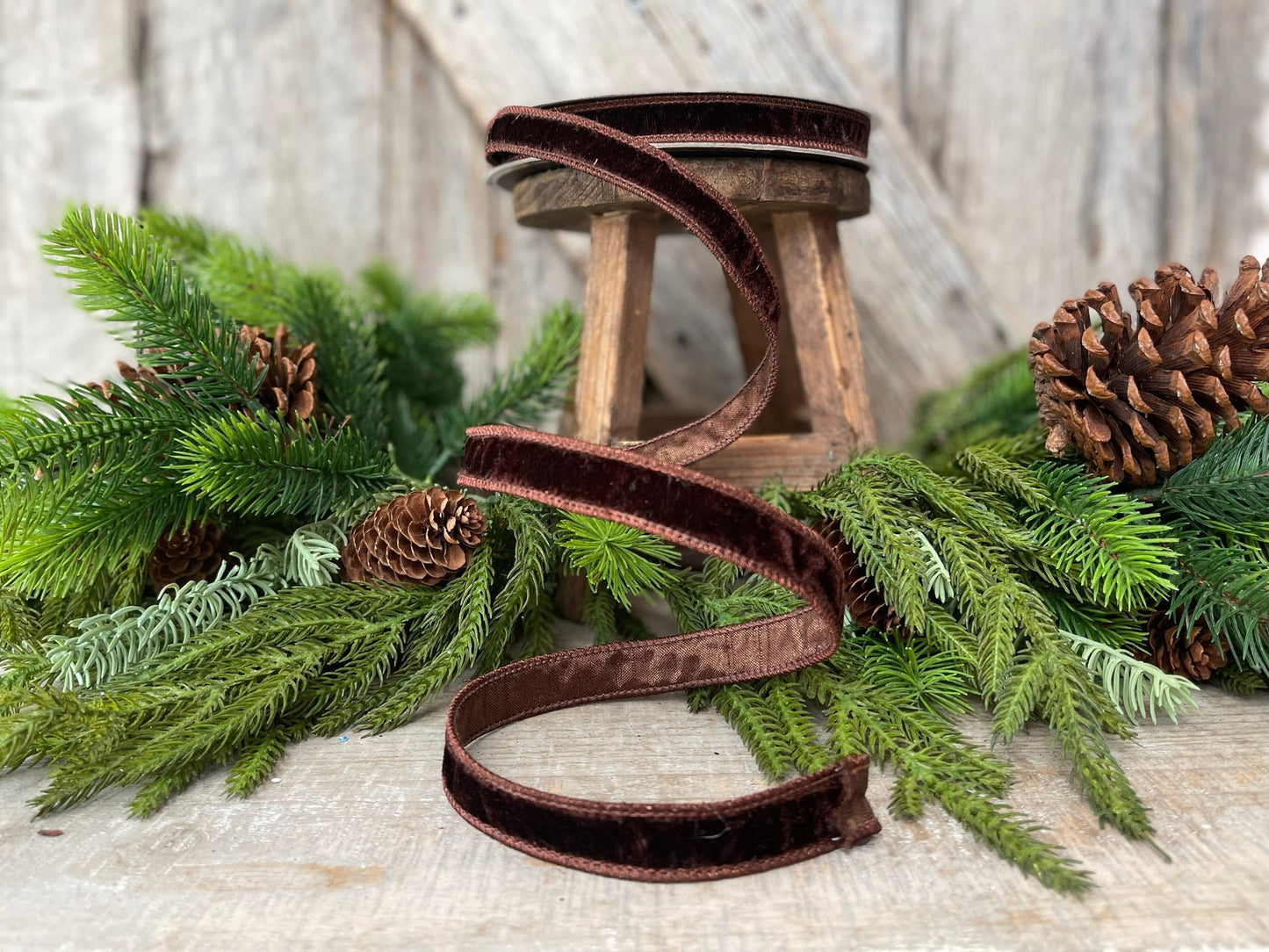 Chocolate Brown Velvet Ribbon, Farrisilk ribbon, .75" velvet ribbon