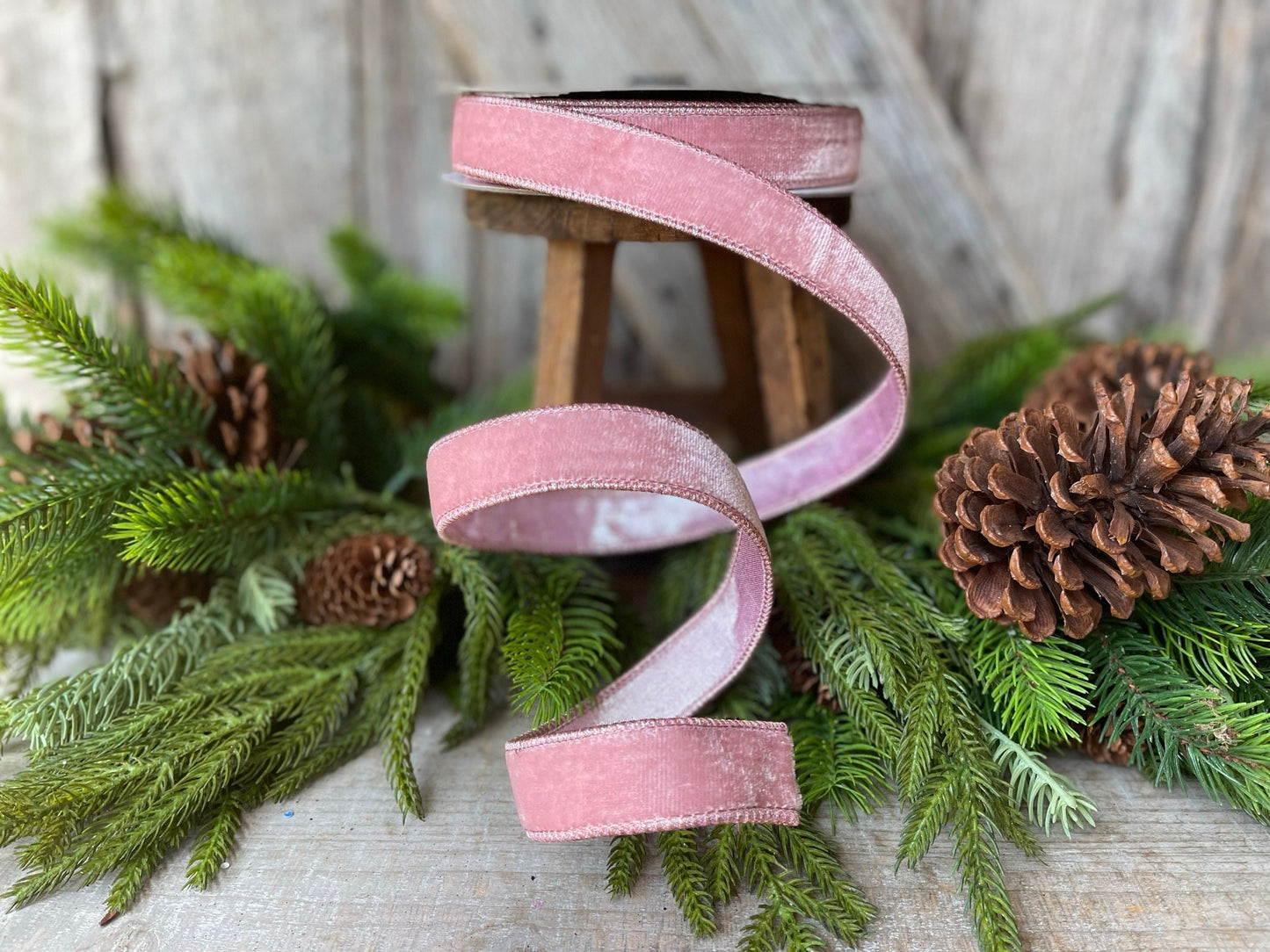 1" Pink Velvet Luster Ribbon, Farrisilk, Wired Velvet Ribbon