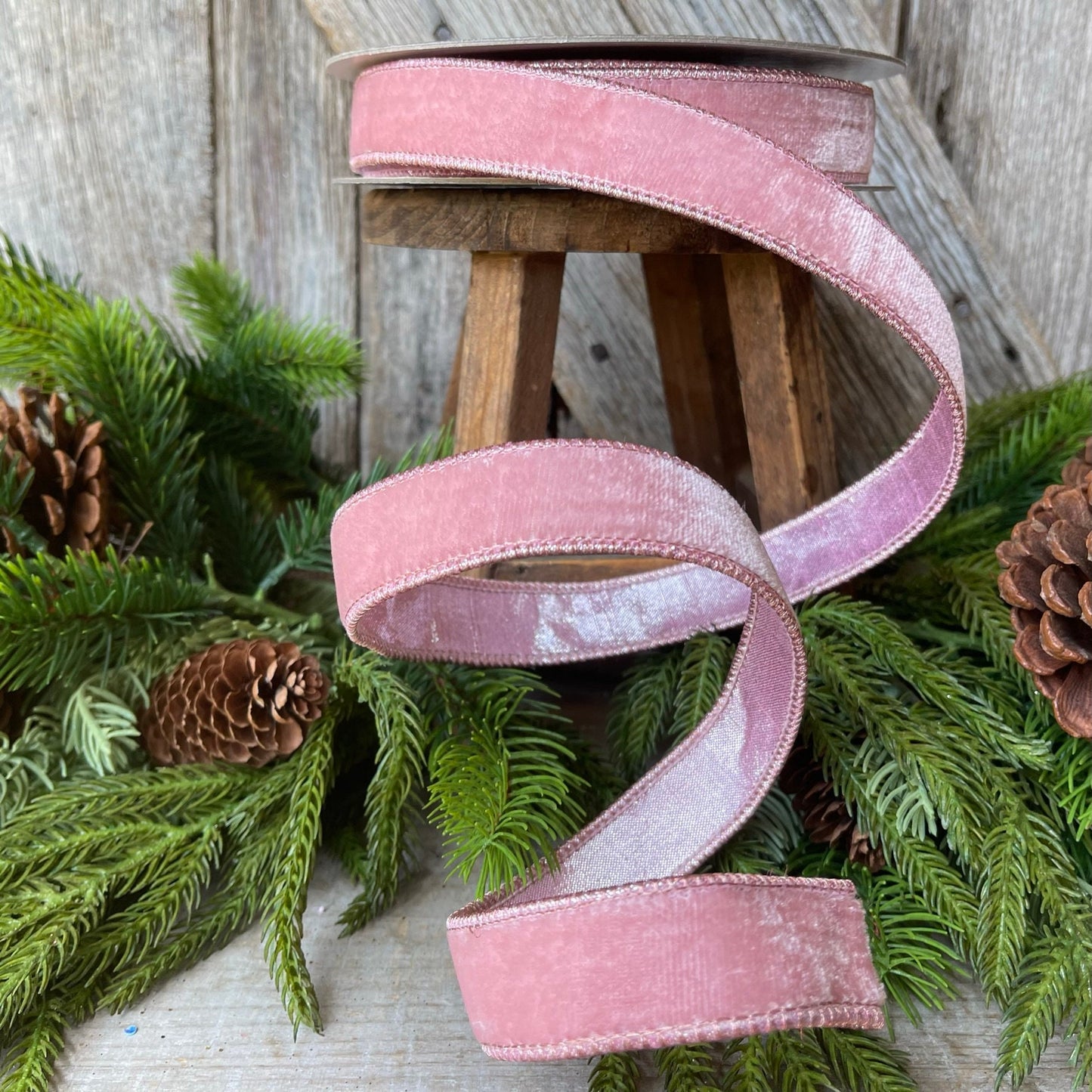 1" Pink Velvet Luster Ribbon, Farrisilk, Wired Velvet Ribbon