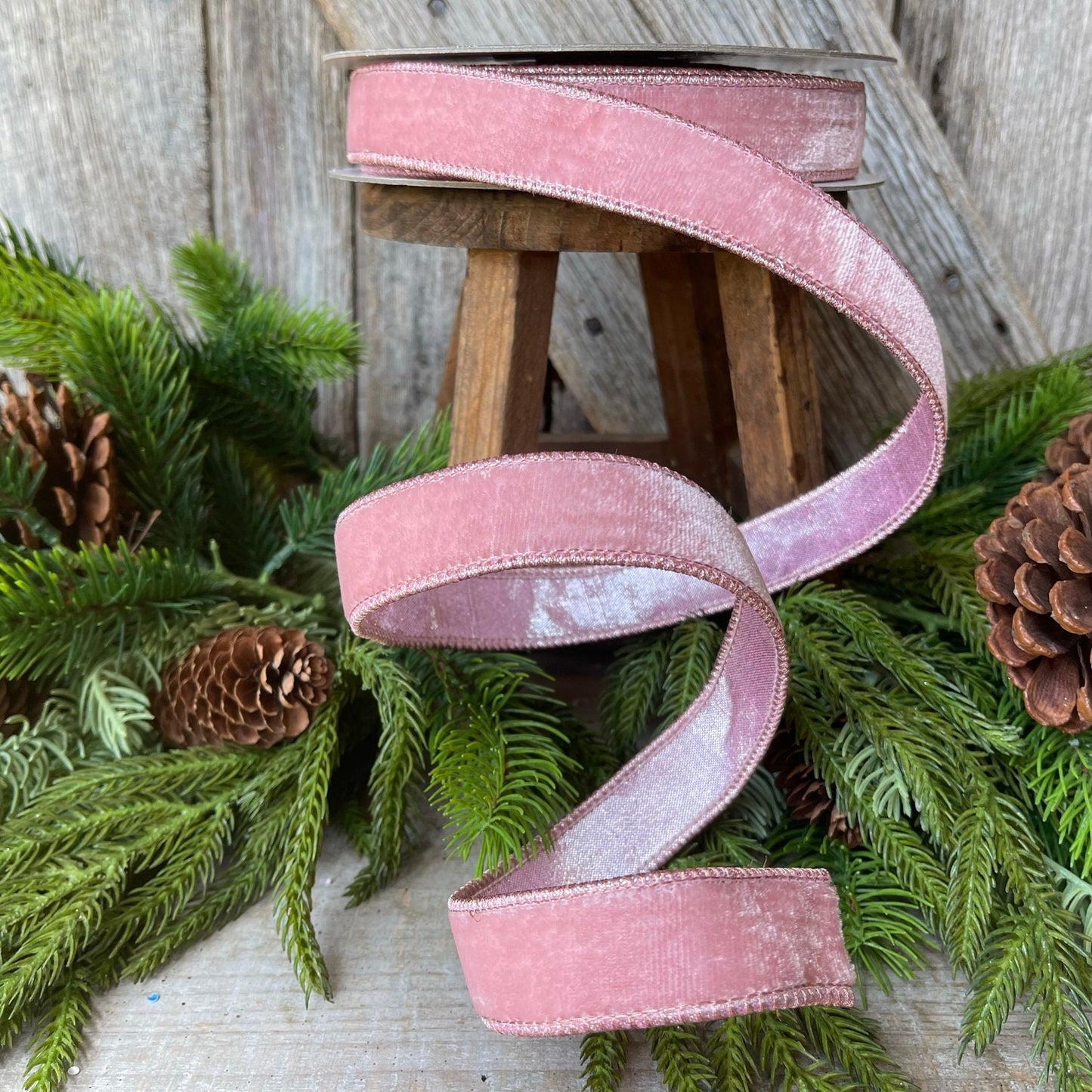 1" Pink Velvet Luster Ribbon, Farrisilk, Wired Velvet Ribbon