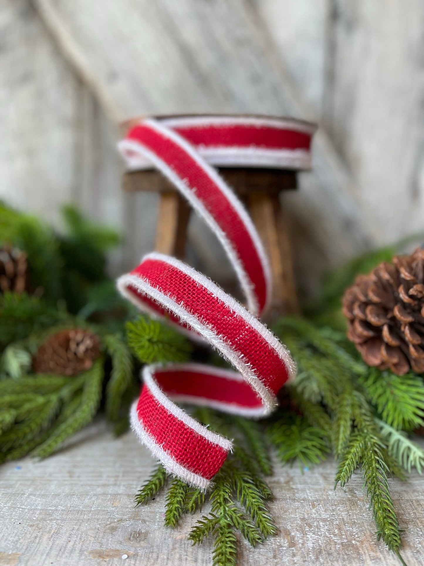 1" Red Frosty Burlap, Farrisilk Ribbon