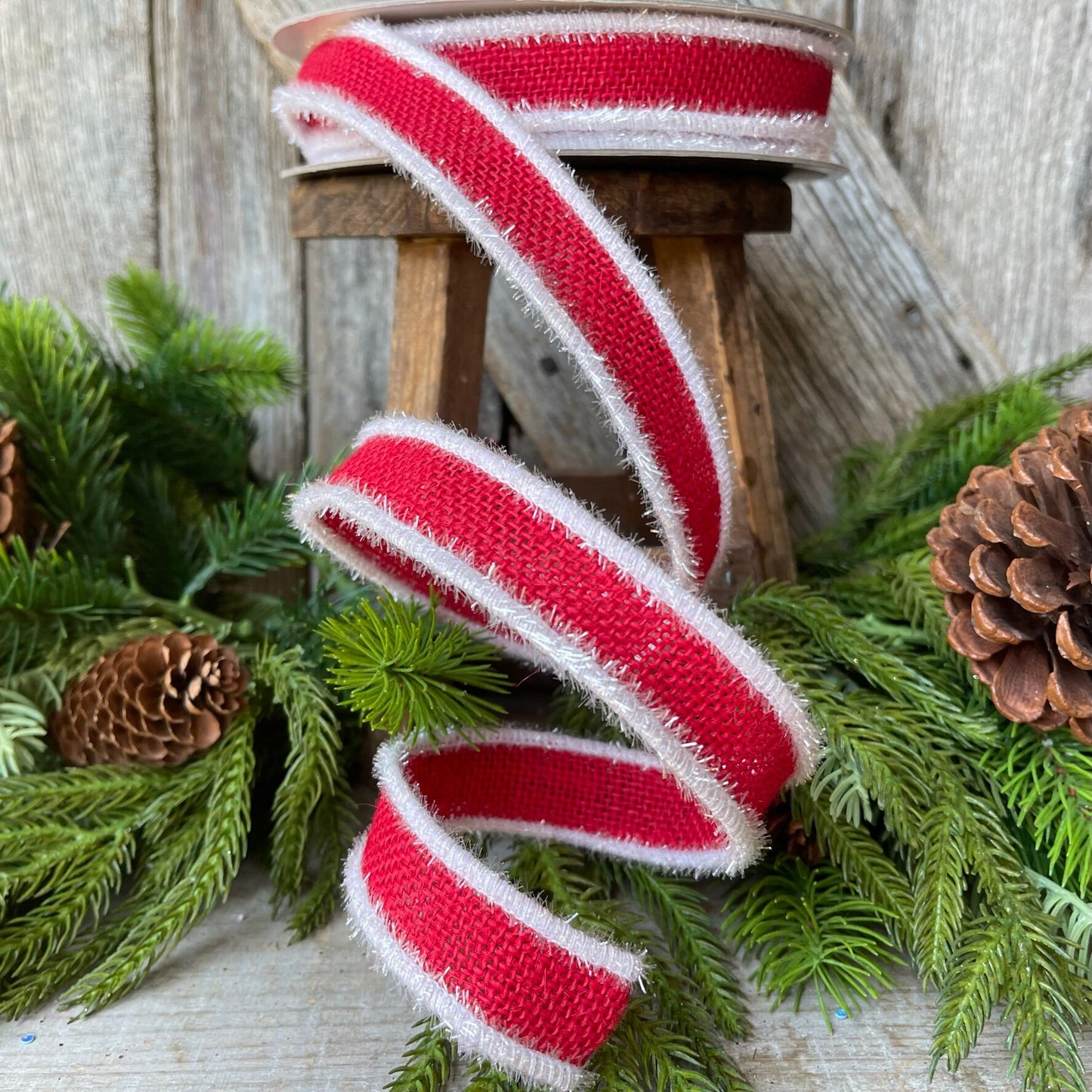 1" Red Frosty Burlap, Farrisilk Ribbon