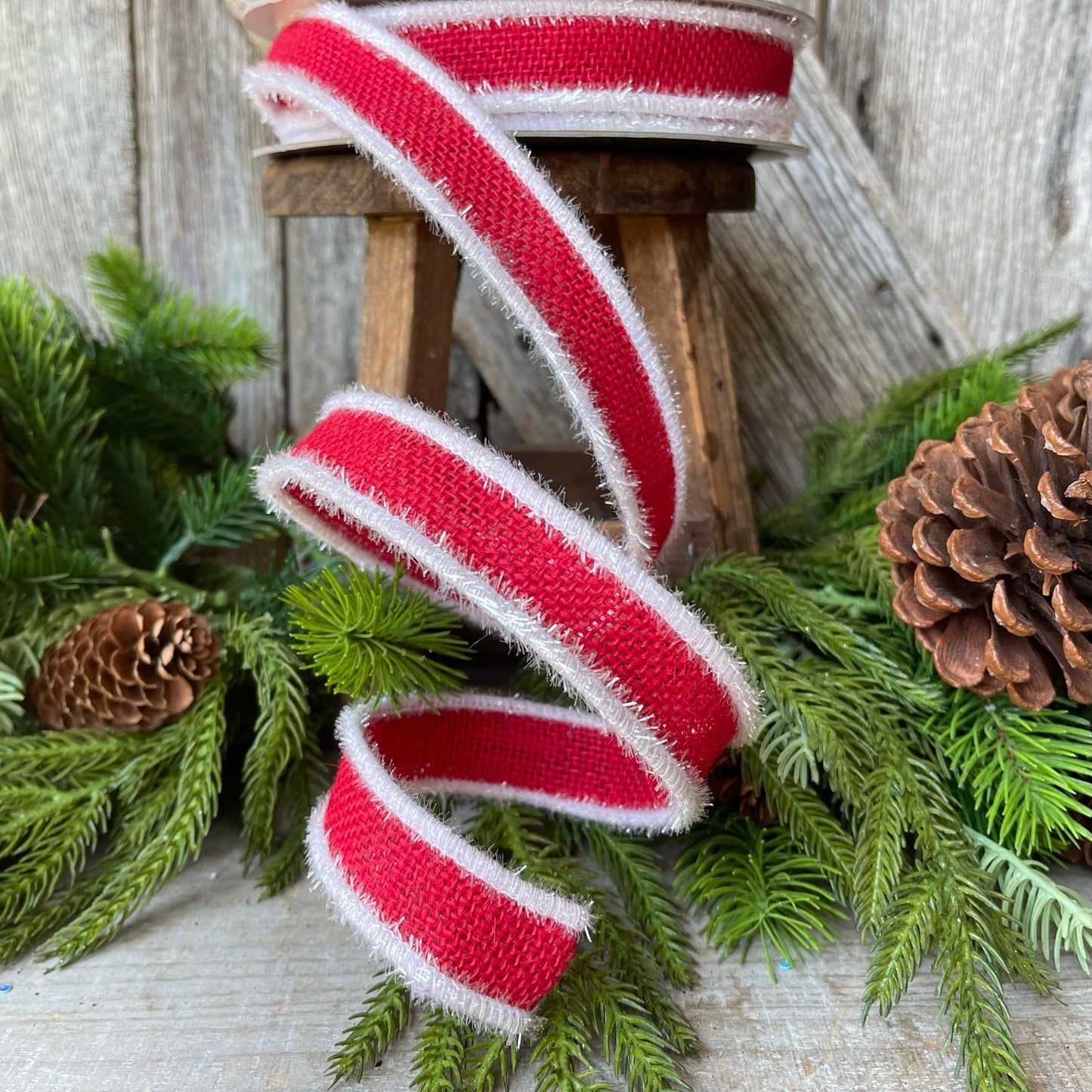 1" Red Frosty Burlap, Farrisilk Ribbon