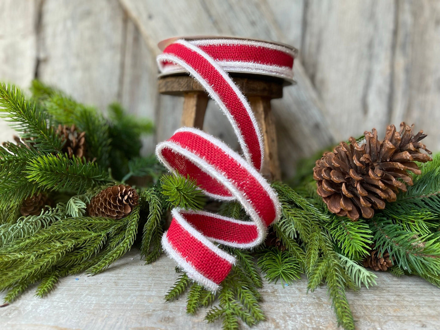 1" Red Frosty Burlap, Farrisilk Ribbon