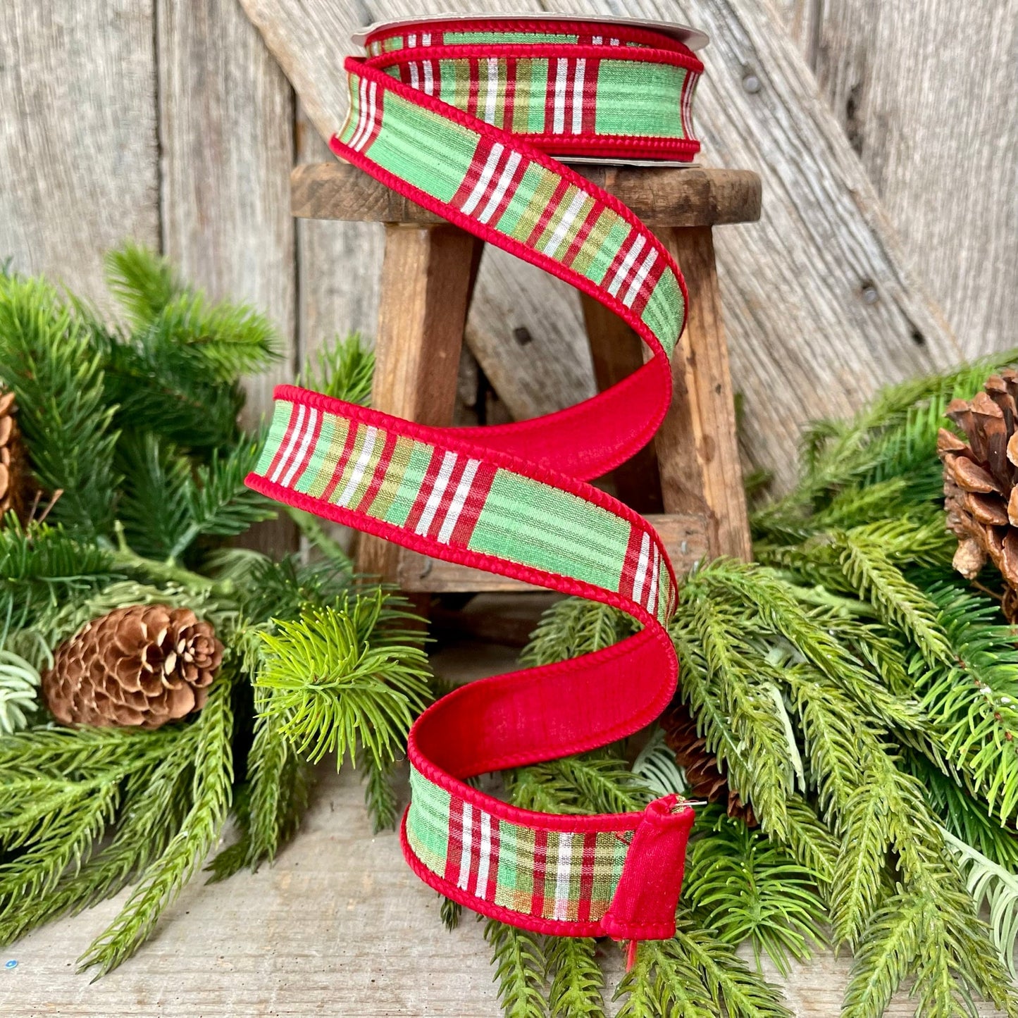 1" Christmas plaid ribbon, Farrisilk, Christmas ribbon