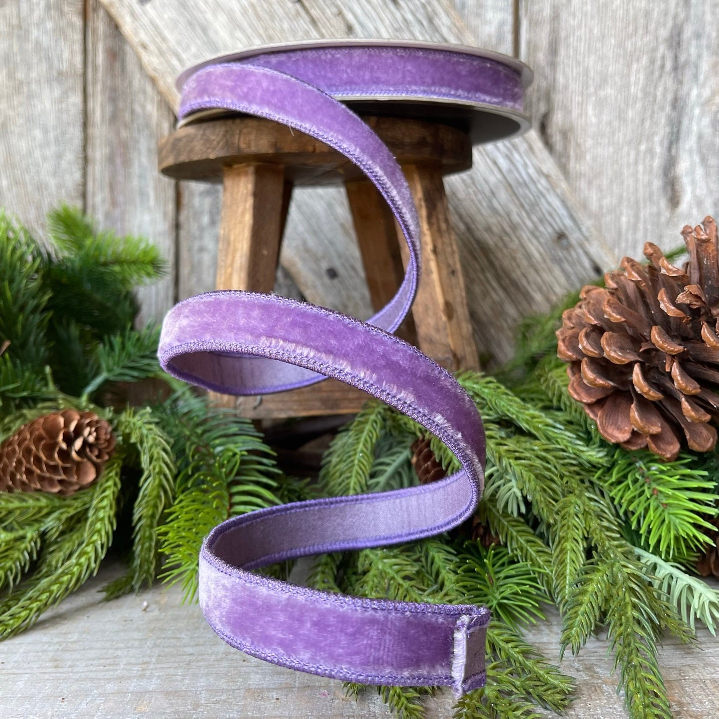 3/4" Violet Purple Velvet Ribbon, Farrisilk Wired Velvet Ribbon