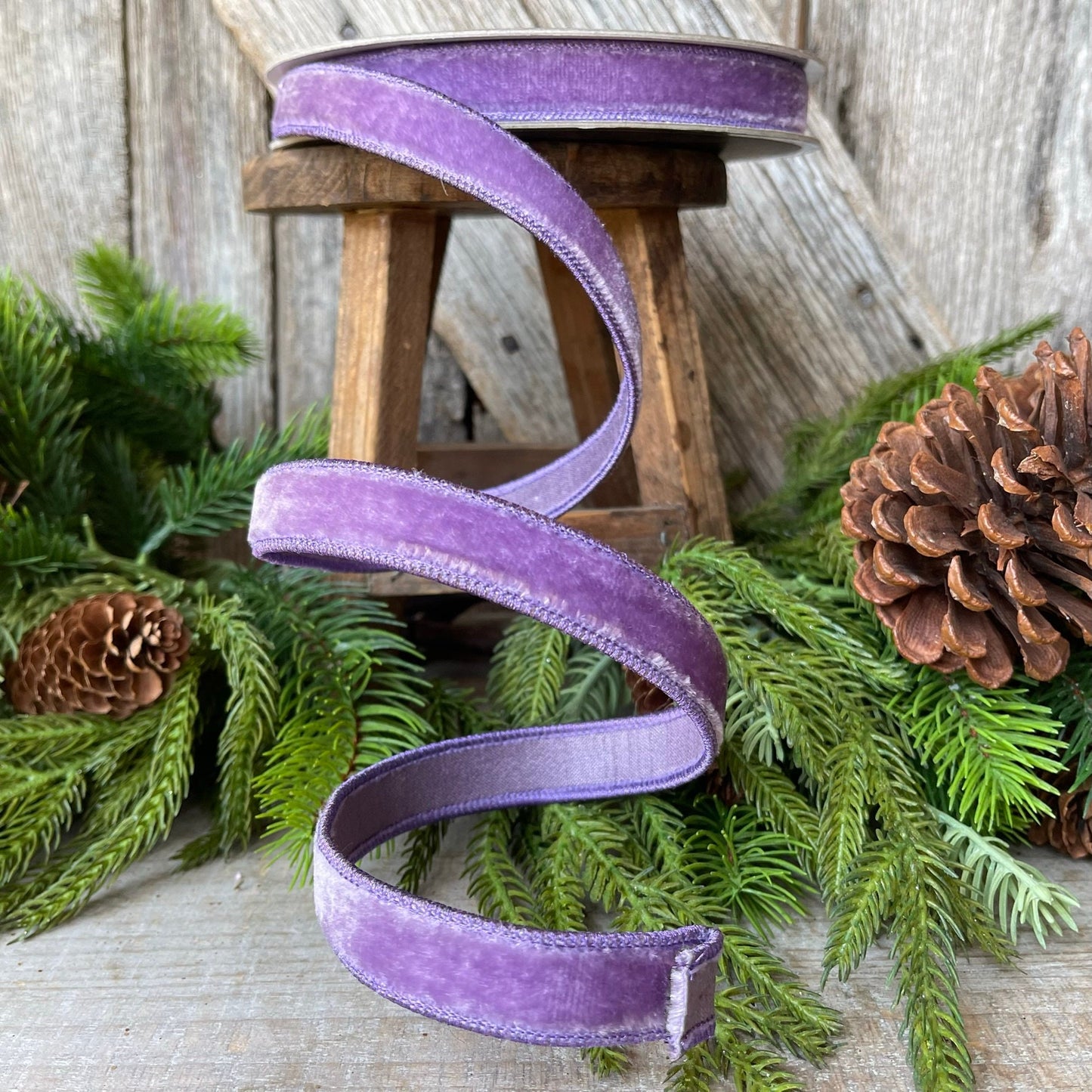 3/4" Violet Purple Velvet Ribbon, Farrisilk Wired Velvet Ribbon