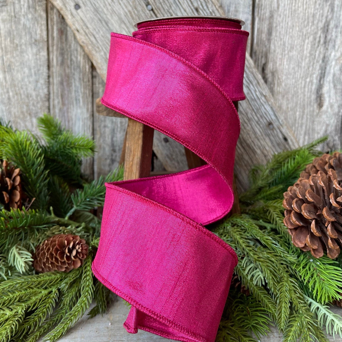 2.5" Hot Pink Luster Ribbon, Farrisilk ribbon, Wired Ribbon