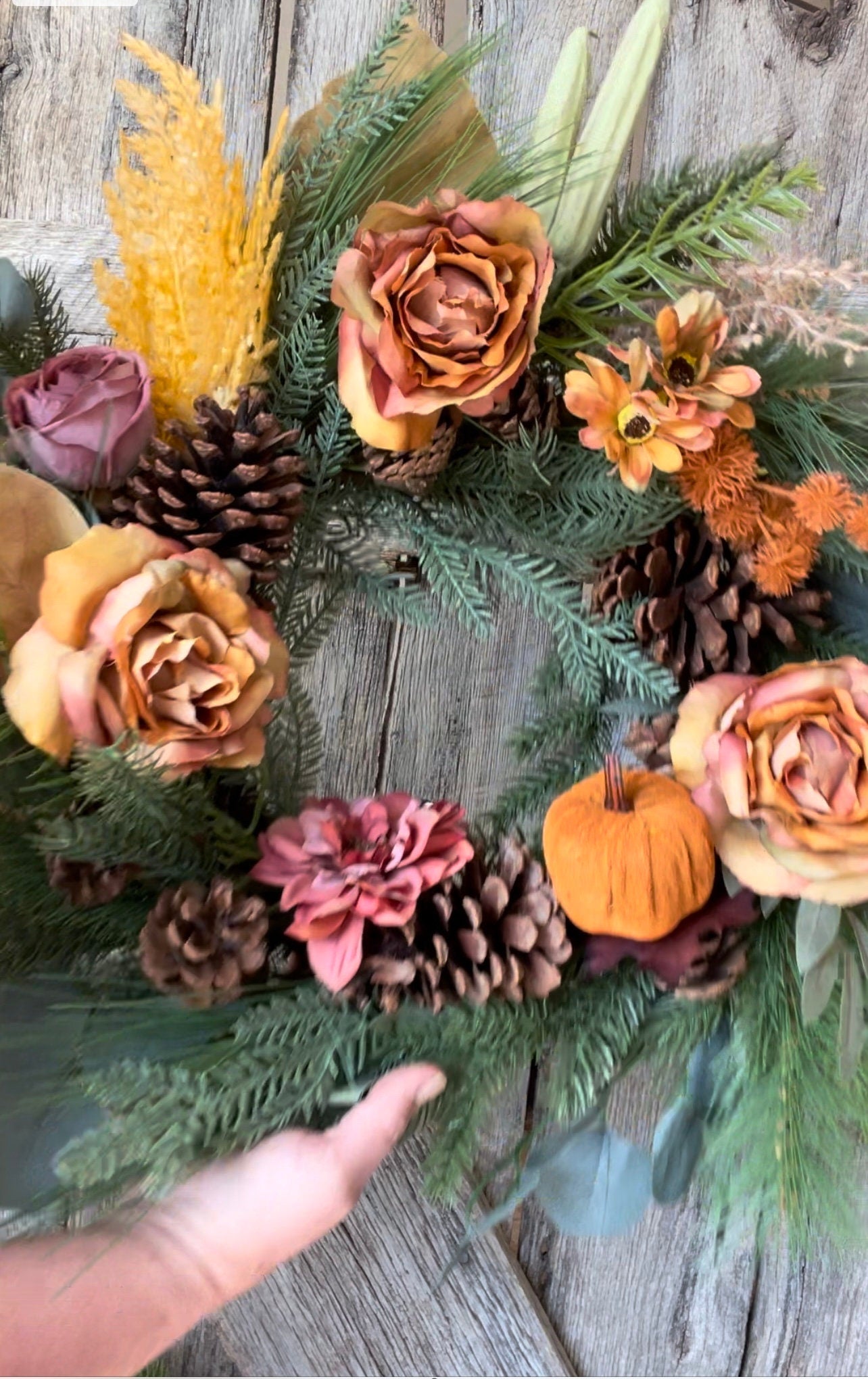 14" Pumpkin Rose Floral Bush, Fall Floral Boquet