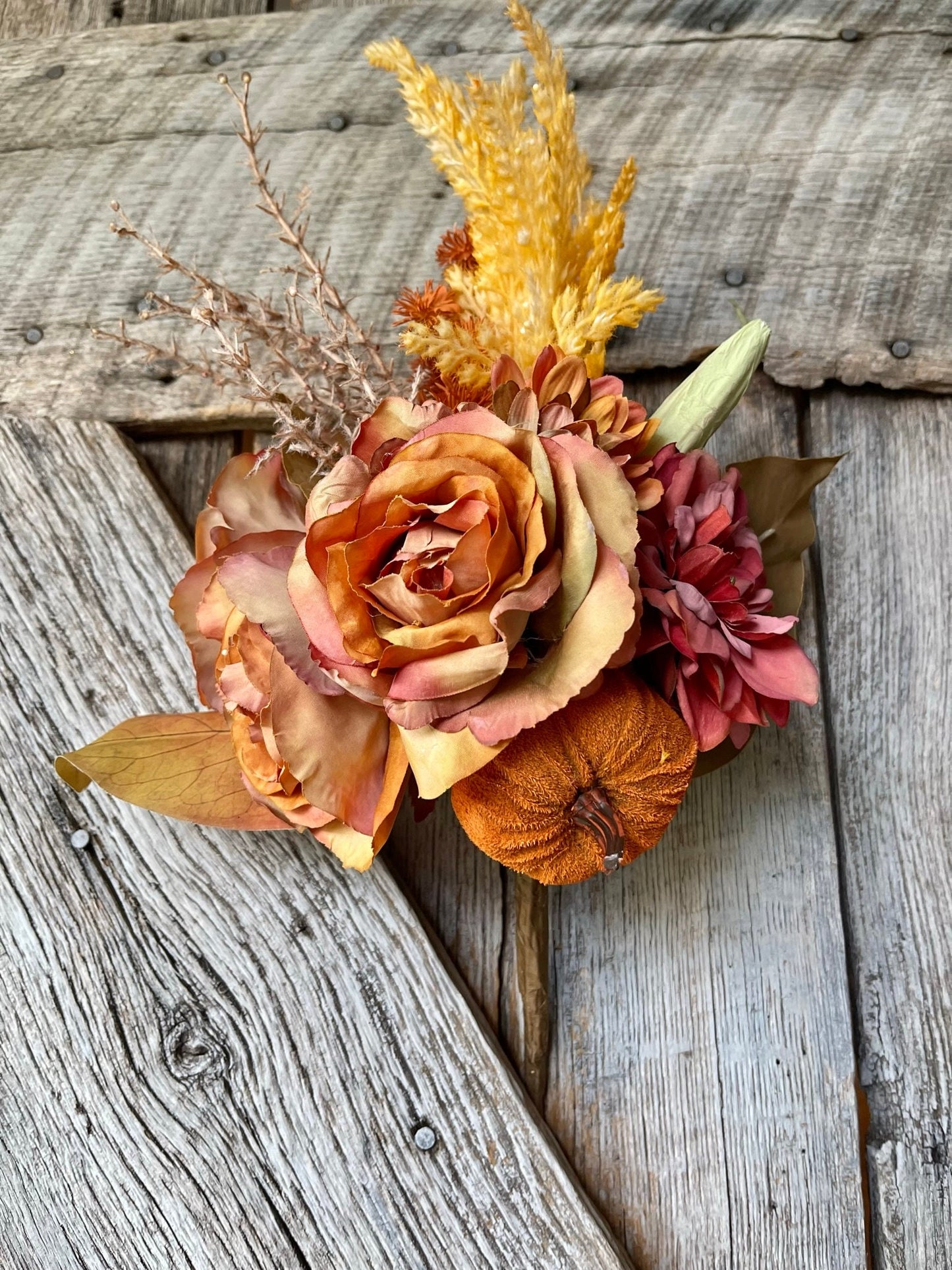 14" Pumpkin Rose Floral Bush, Fall Floral Boquet