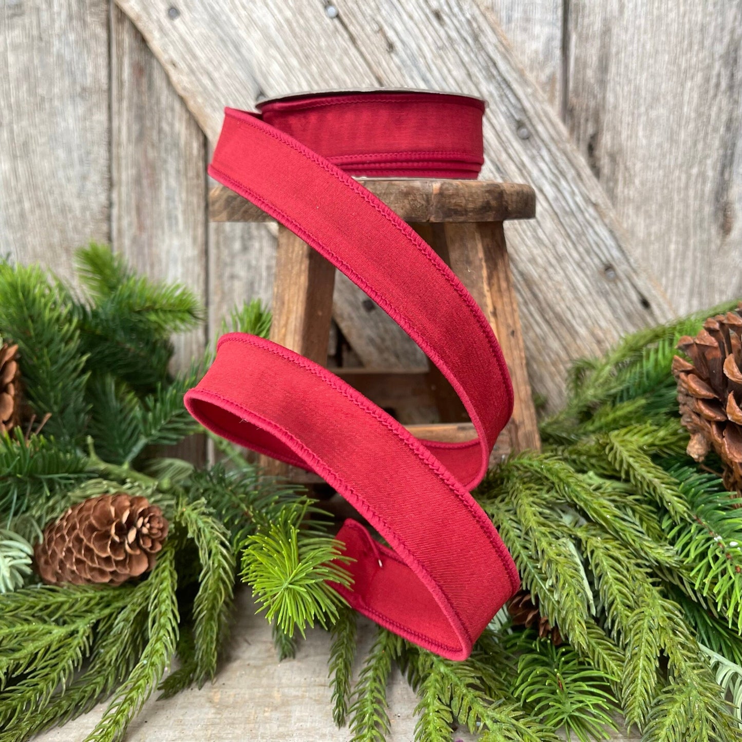 1" Burgundy Taffeta Ribbon, wired Ribbon