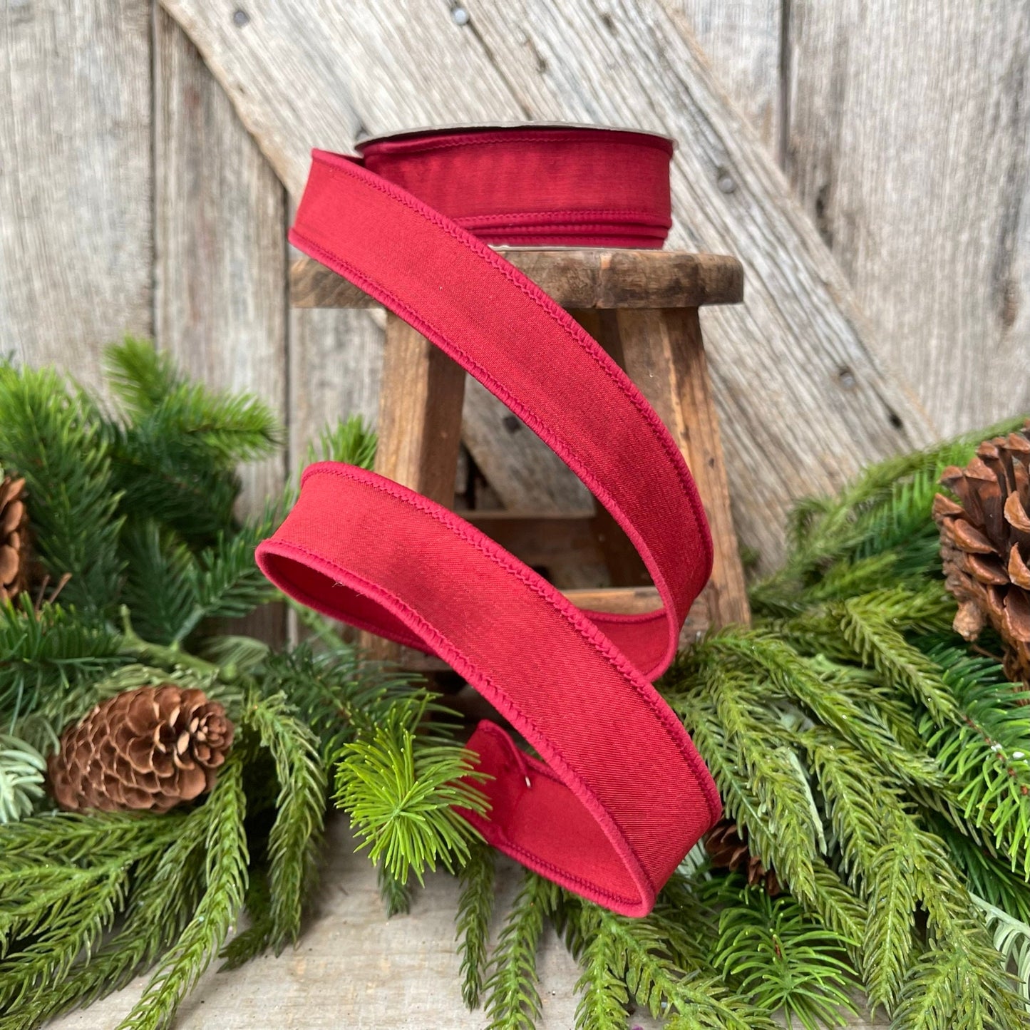 1" Burgundy Taffeta Ribbon, wired Ribbon