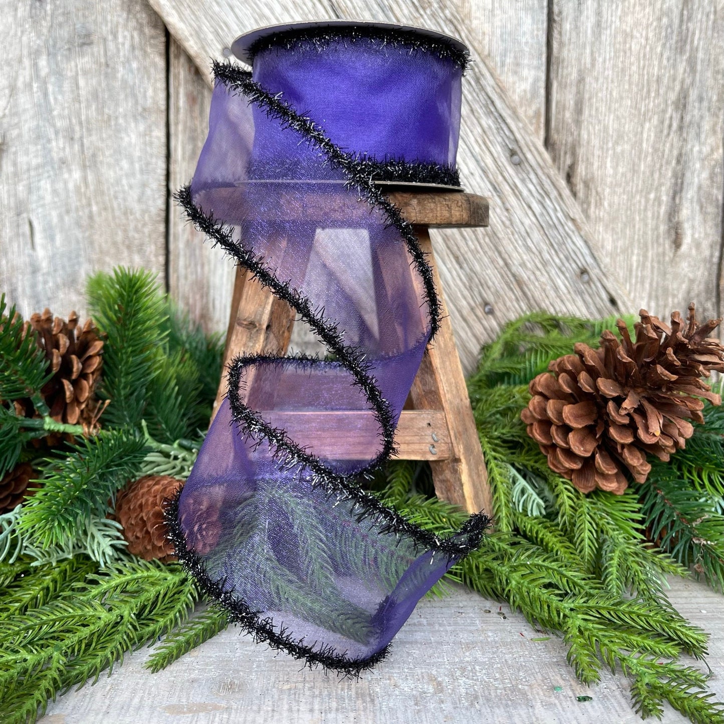 2.5" Sheer Creepy Wired Ribbon, Farrisilk Ribbon