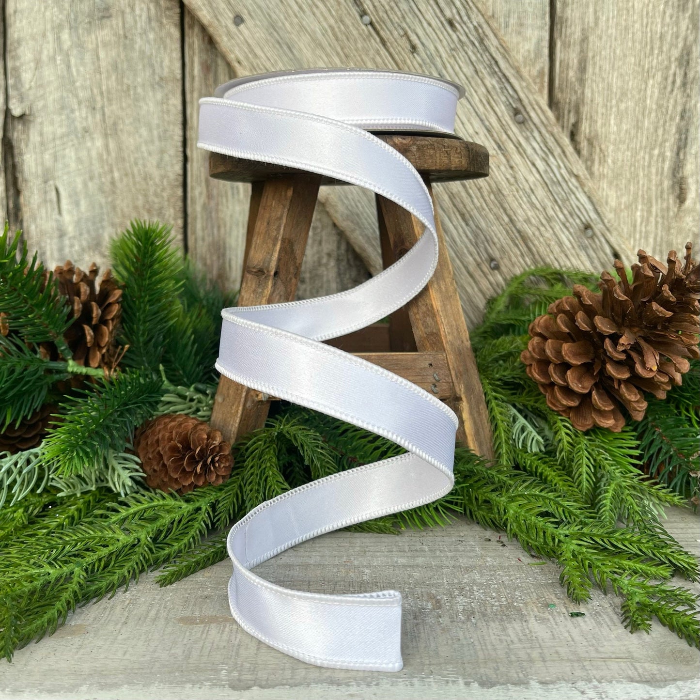 1" White Wired Satin Ribbon, Farrisilk Ribbon, Satin Ribbon