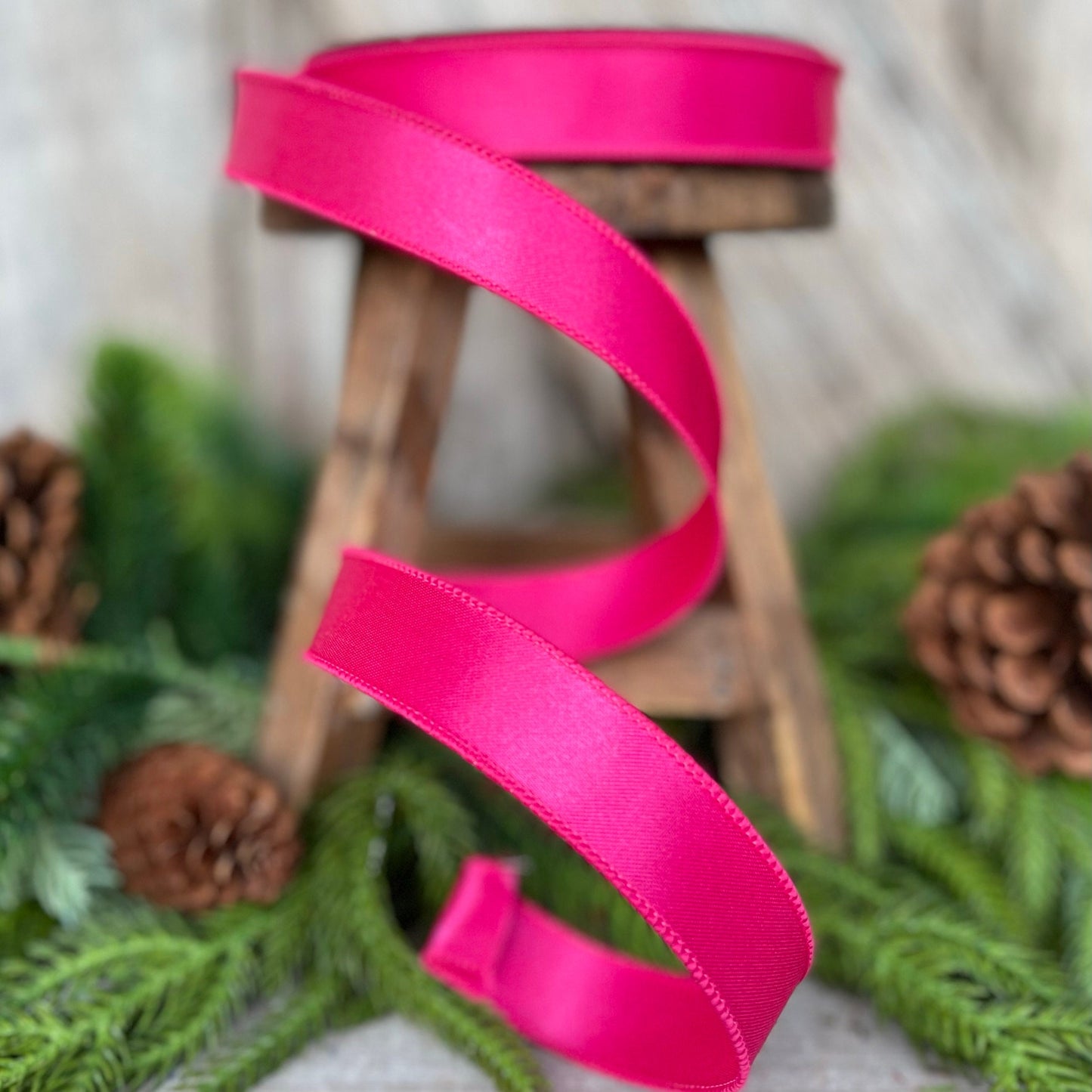 1" Hot Pink Wired Satin Ribbon, Farrisilk Ribbon