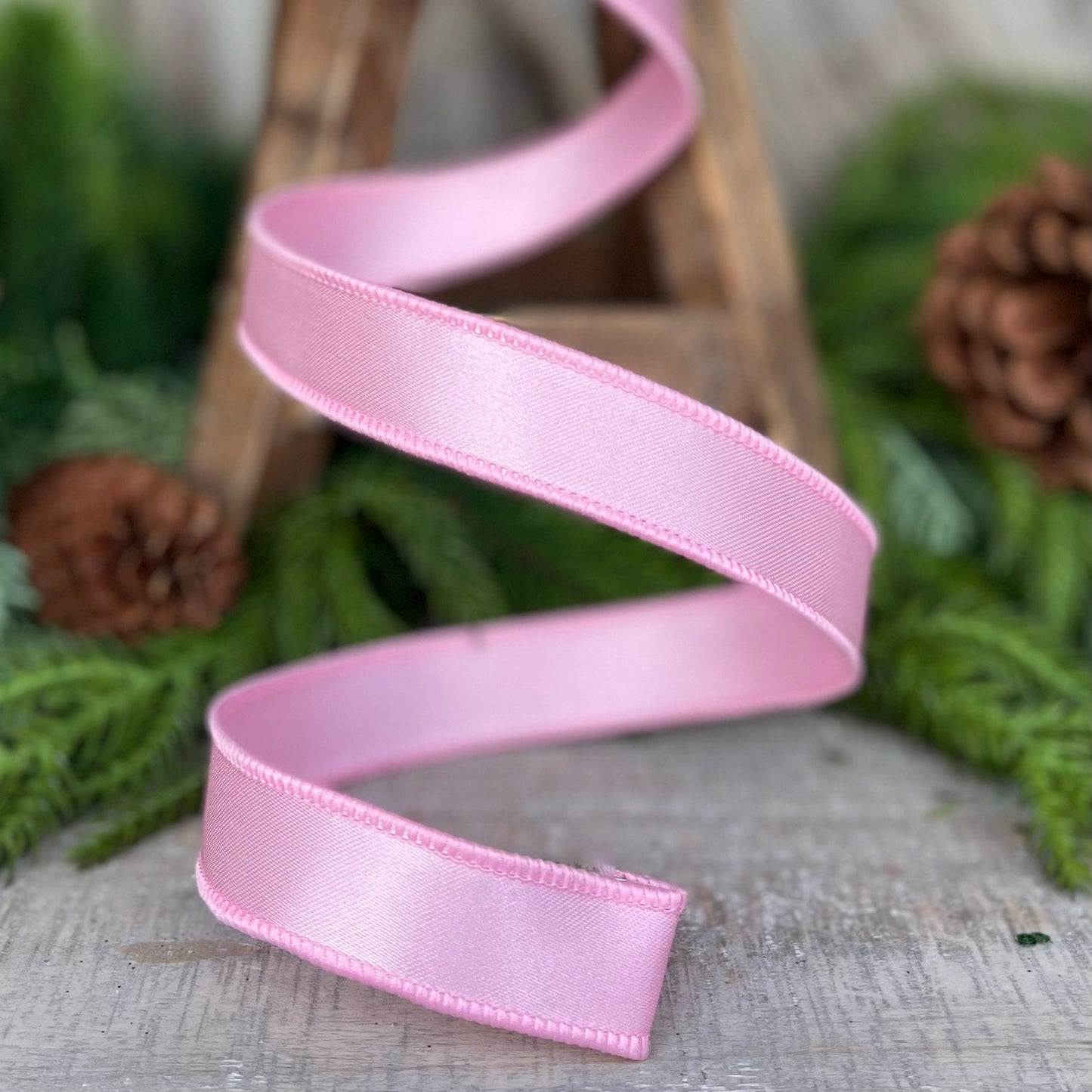 1" Light Pink Wired Satin Ribbon, Farrisilk Ribbon, Satin Ribbon