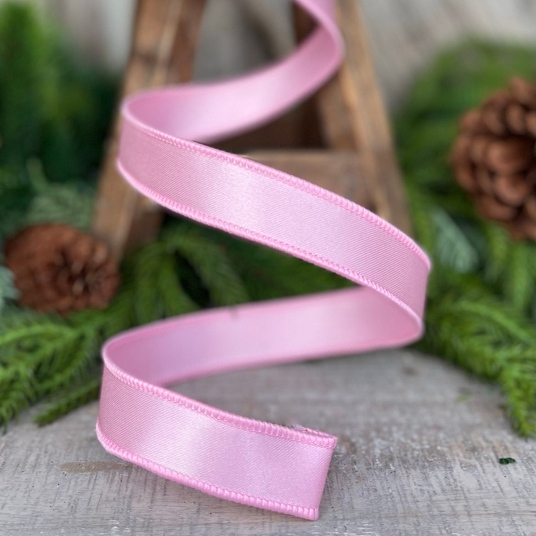 1" Light Pink Wired Satin Ribbon, Farrisilk Ribbon, Satin Ribbon