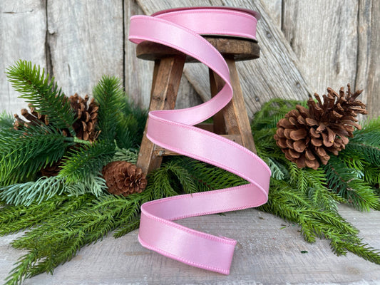 1" Light Pink Wired Satin Ribbon, Farrisilk Ribbon, Satin Ribbon