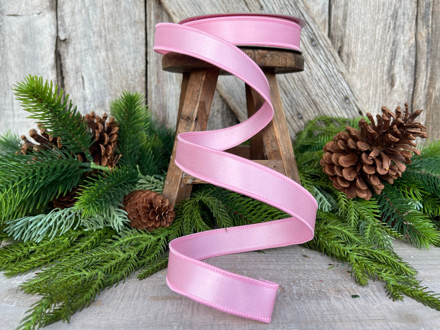 1" Light Pink Wired Satin Ribbon, Farrisilk Ribbon, Satin Ribbon