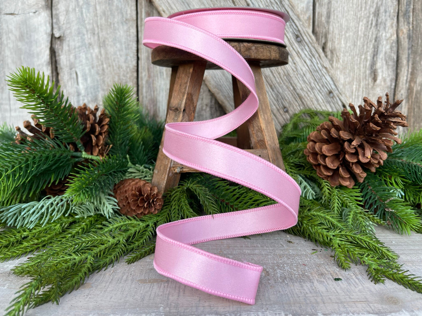 1" Light Pink Wired Satin Ribbon, Farrisilk Ribbon, Satin Ribbon