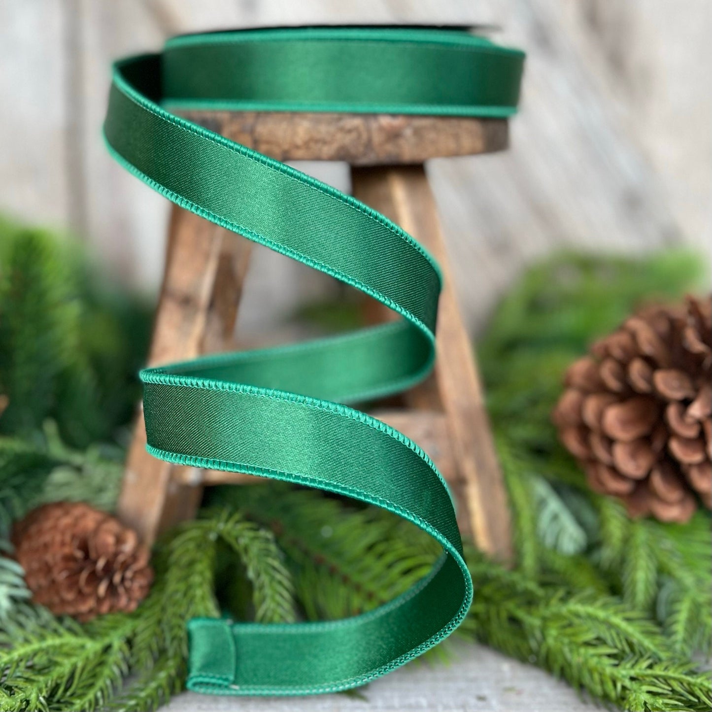 1" Emerald Satin Ribbon, Farrisilk Ribbon, Wired Ribbon