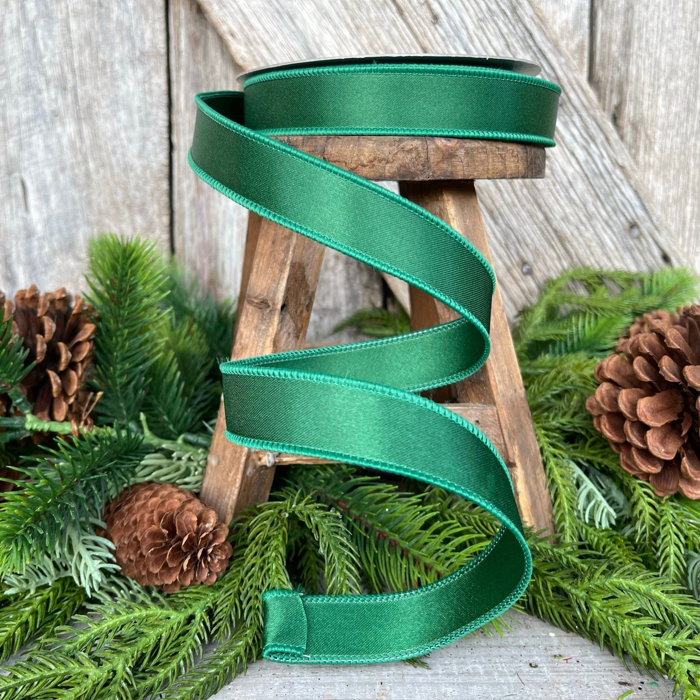 1" Emerald Satin Ribbon, Farrisilk Ribbon, Wired Ribbon