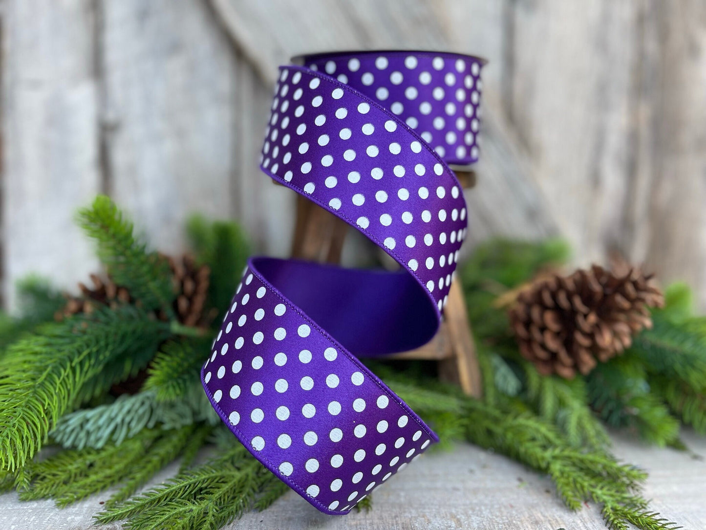2.5" Purple Mini Dots, Farrisilk Ribbon, Wired Ribbon