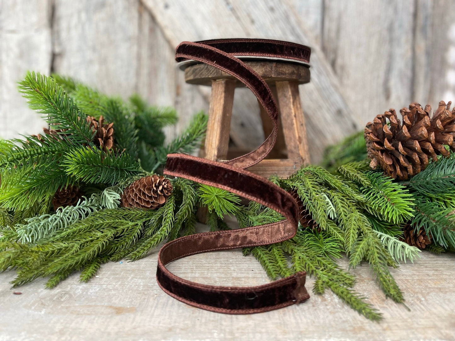 Chocolate Brown Velvet Ribbon, Farrisilk ribbon, .75" velvet ribbon