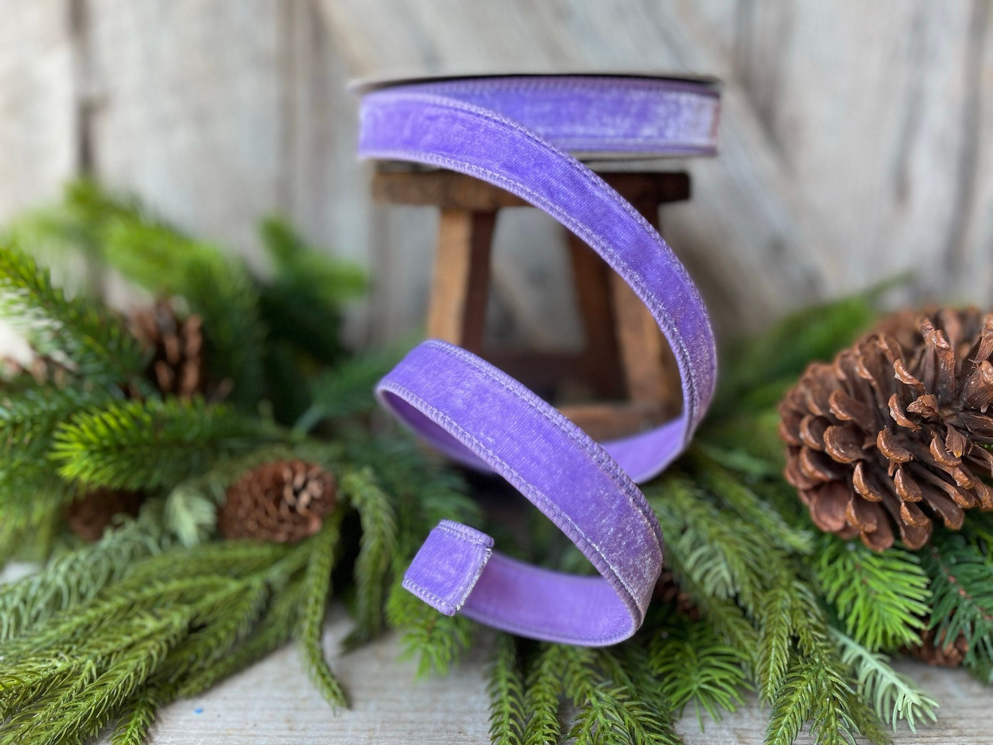 1" Lilac Purple Velvet Ribbon, Farrisilk Wired Velvet Ribbon