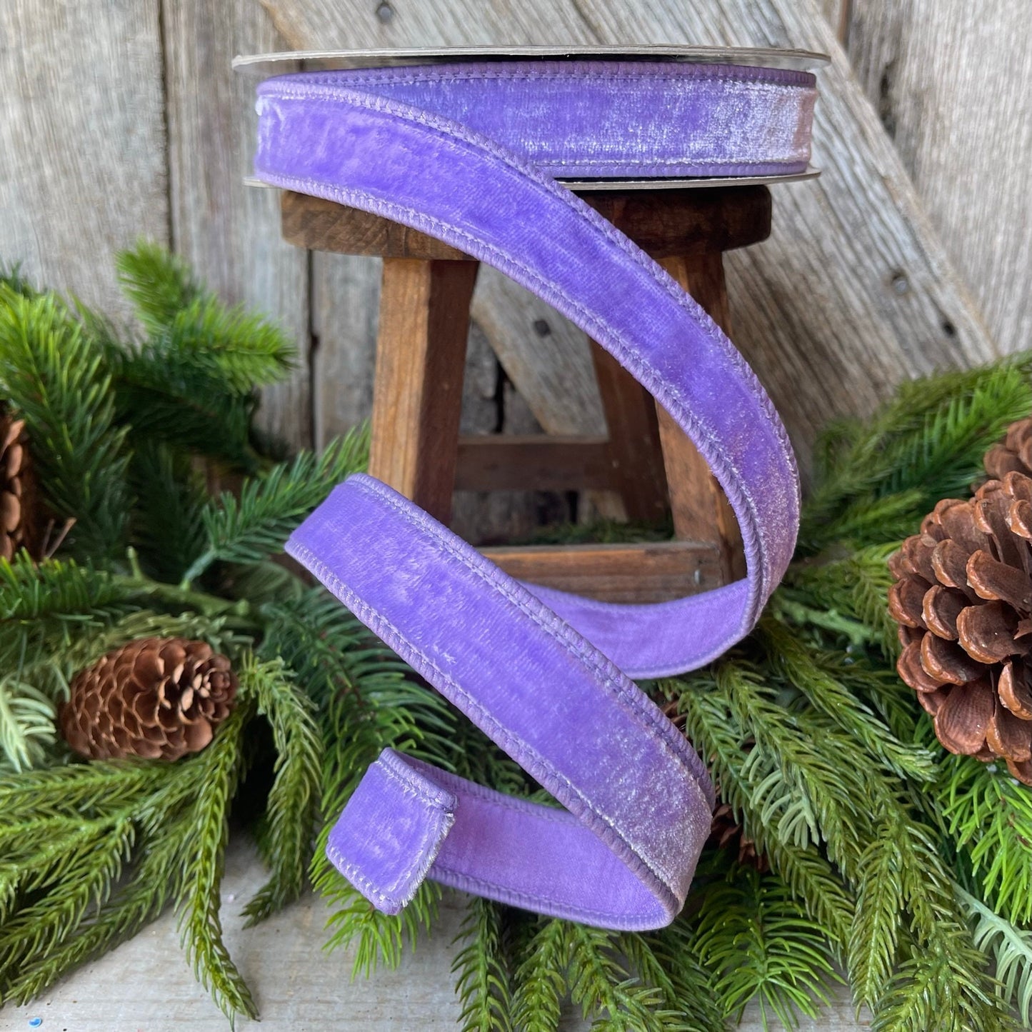 1" Lilac Purple Velvet Ribbon, Farrisilk Wired Velvet Ribbon
