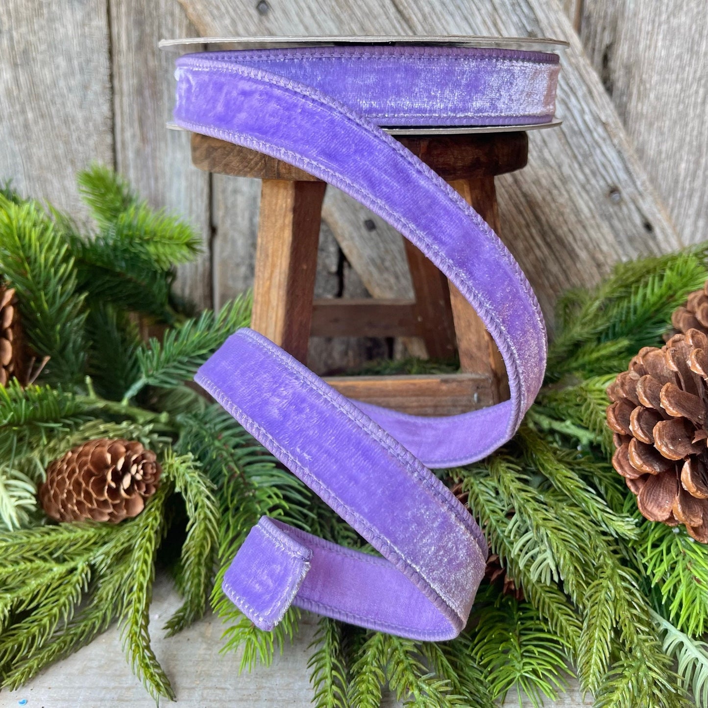 1" Lilac Purple Velvet Ribbon, Farrisilk Wired Velvet Ribbon