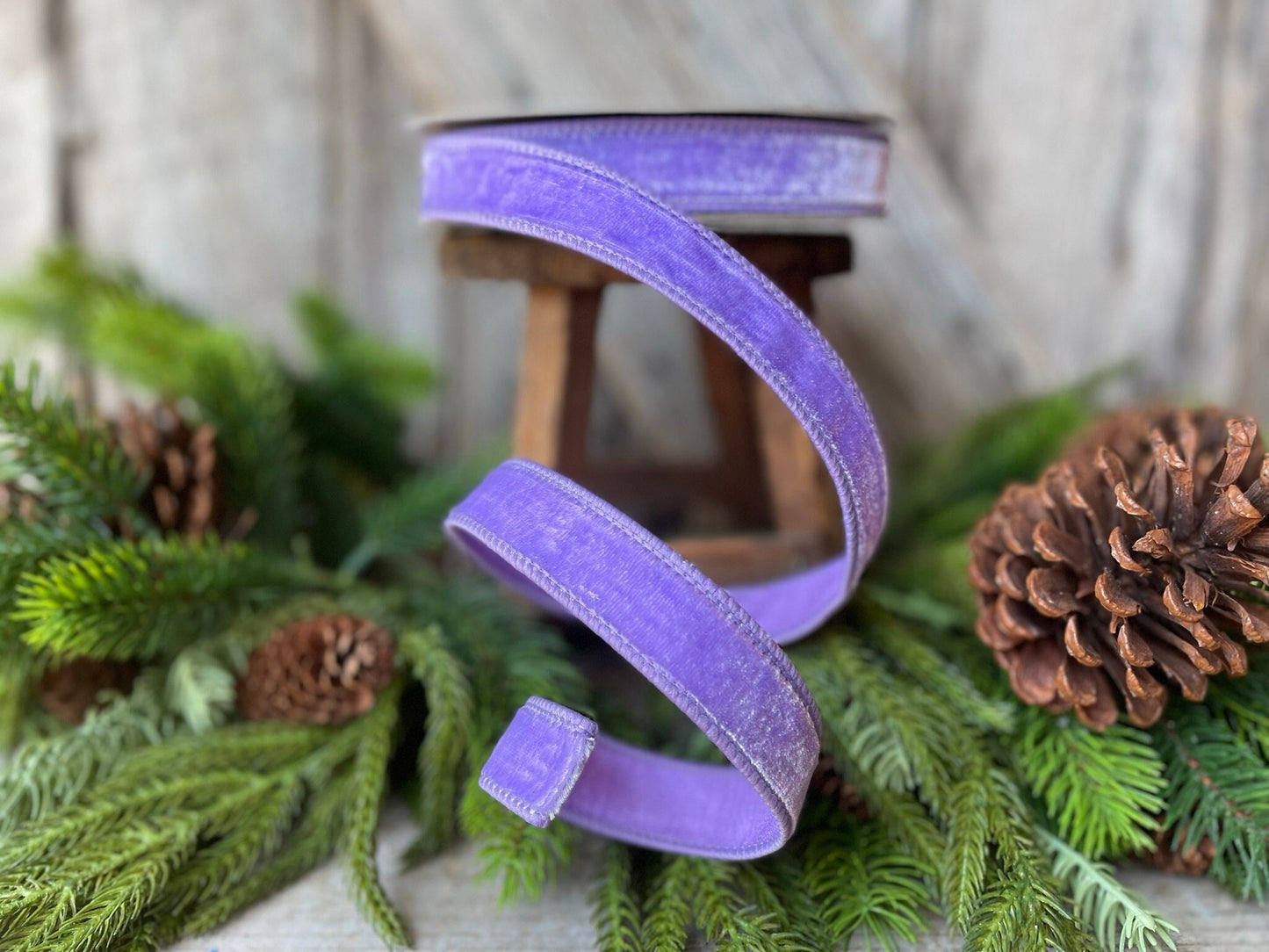 1" Lilac Purple Velvet Ribbon, Farrisilk Wired Velvet Ribbon