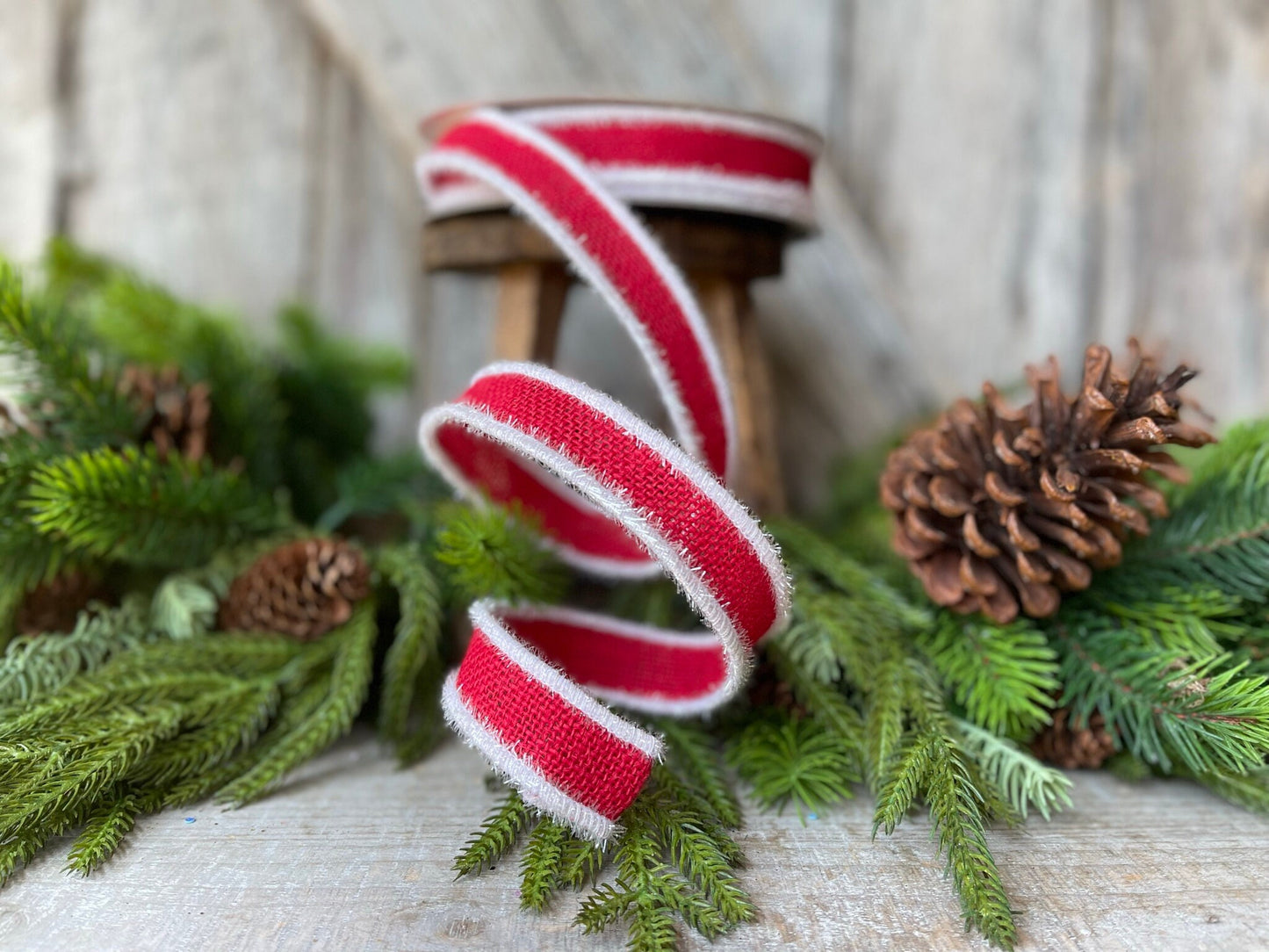1" Red Frosty Burlap, Farrisilk Ribbon