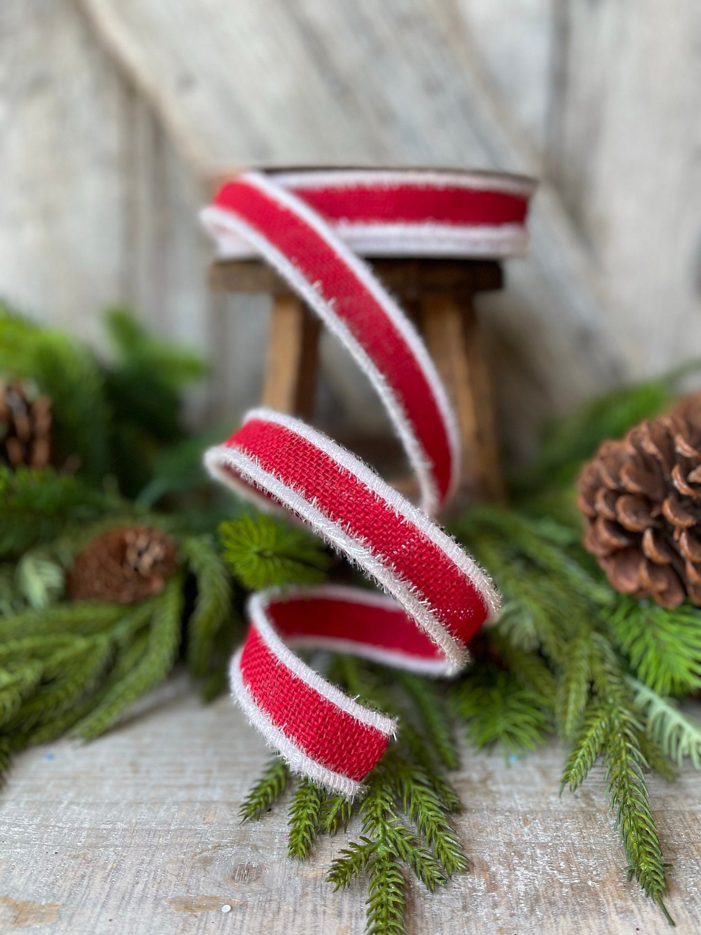 1" Red Frosty Burlap, Farrisilk Ribbon