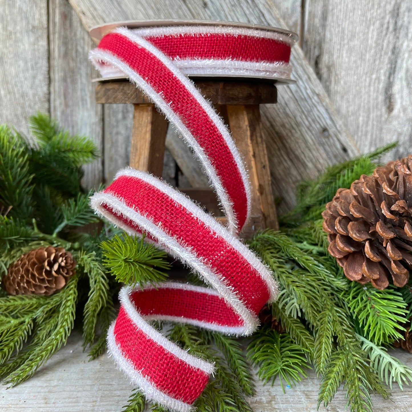 1" Red Frosty Burlap, Farrisilk Ribbon