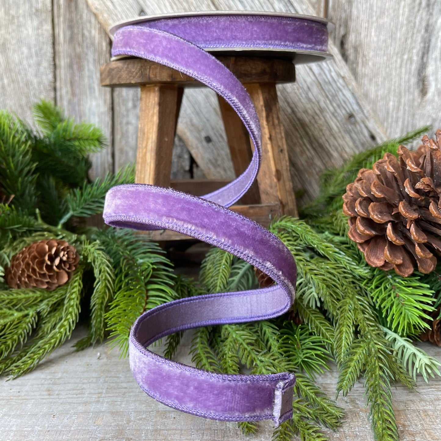 3/4" Violet Purple Velvet Ribbon, Farrisilk Wired Velvet Ribbon