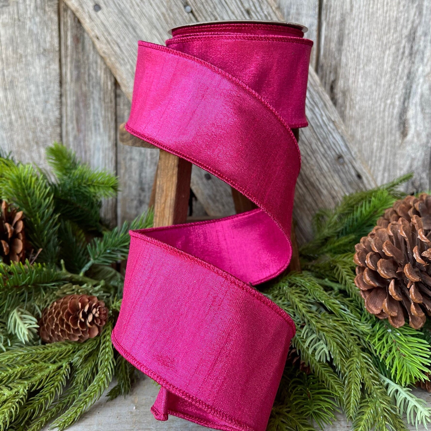 2.5" Hot Pink Luster Ribbon, Farrisilk ribbon, Wired Ribbon