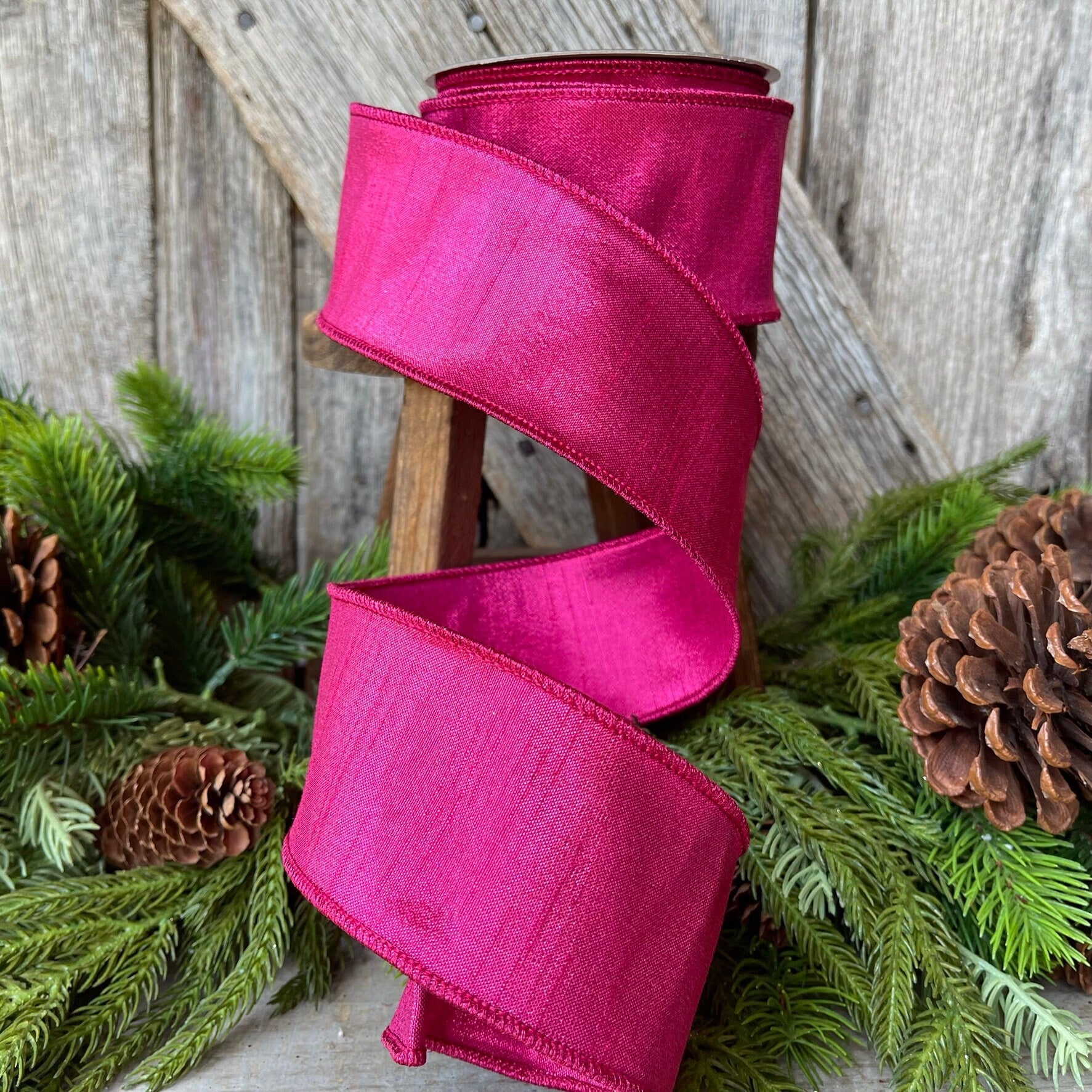 2.5" Hot Pink Luster Ribbon, Farrisilk ribbon, Wired Ribbon